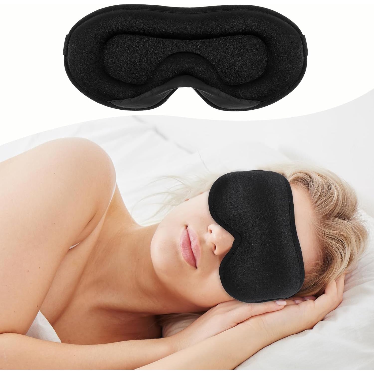 Sleep Eye Mask, Blackout Light Sleeping Mask for Women Men Zero Eye Pressure Sleeping Mask 3D Contoured Cup Travel Eye Mask Eye Cover with Adjustable Strap, Breathable & Soft