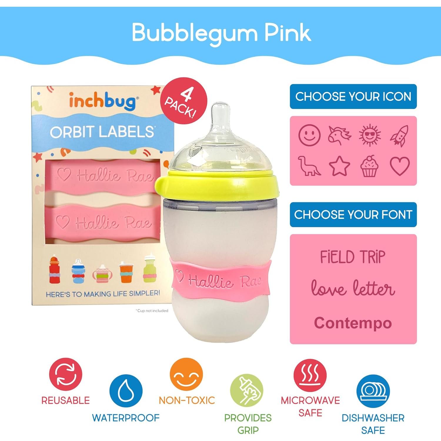 Etiquetas Reutilizables Orbit InchBug para Biberones y Botellas - Set de 4 Rosa