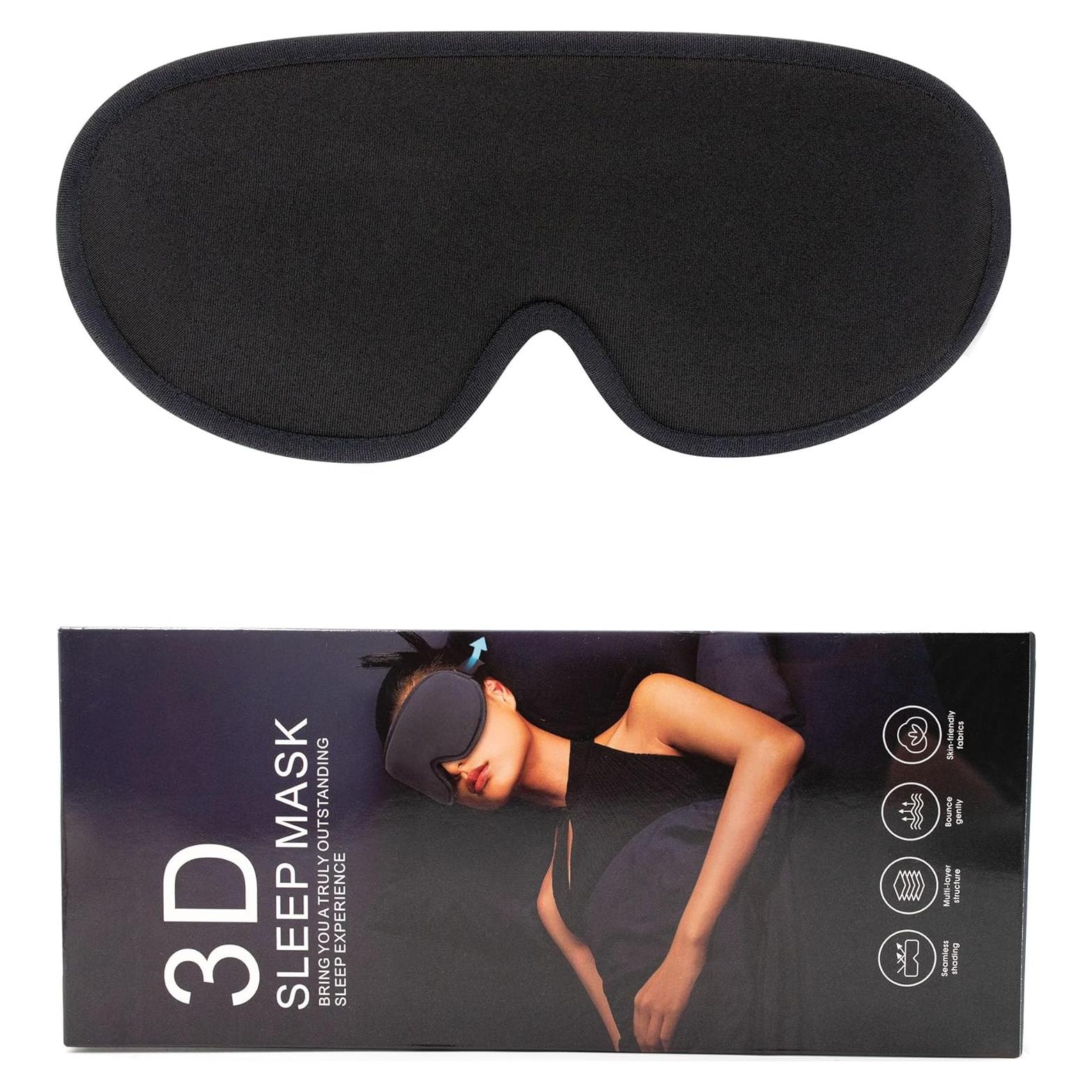 HYCLES Máscara de Sueño 3D Ajustable Bloqueo Luz Negro