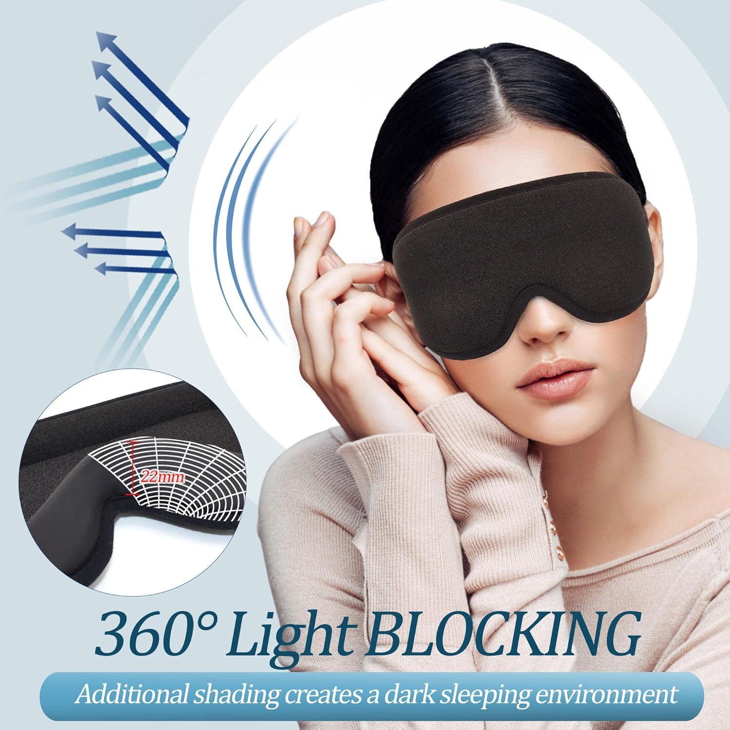 HYCLES Máscara de Sueño 3D Ajustable Bloqueo Luz Negro