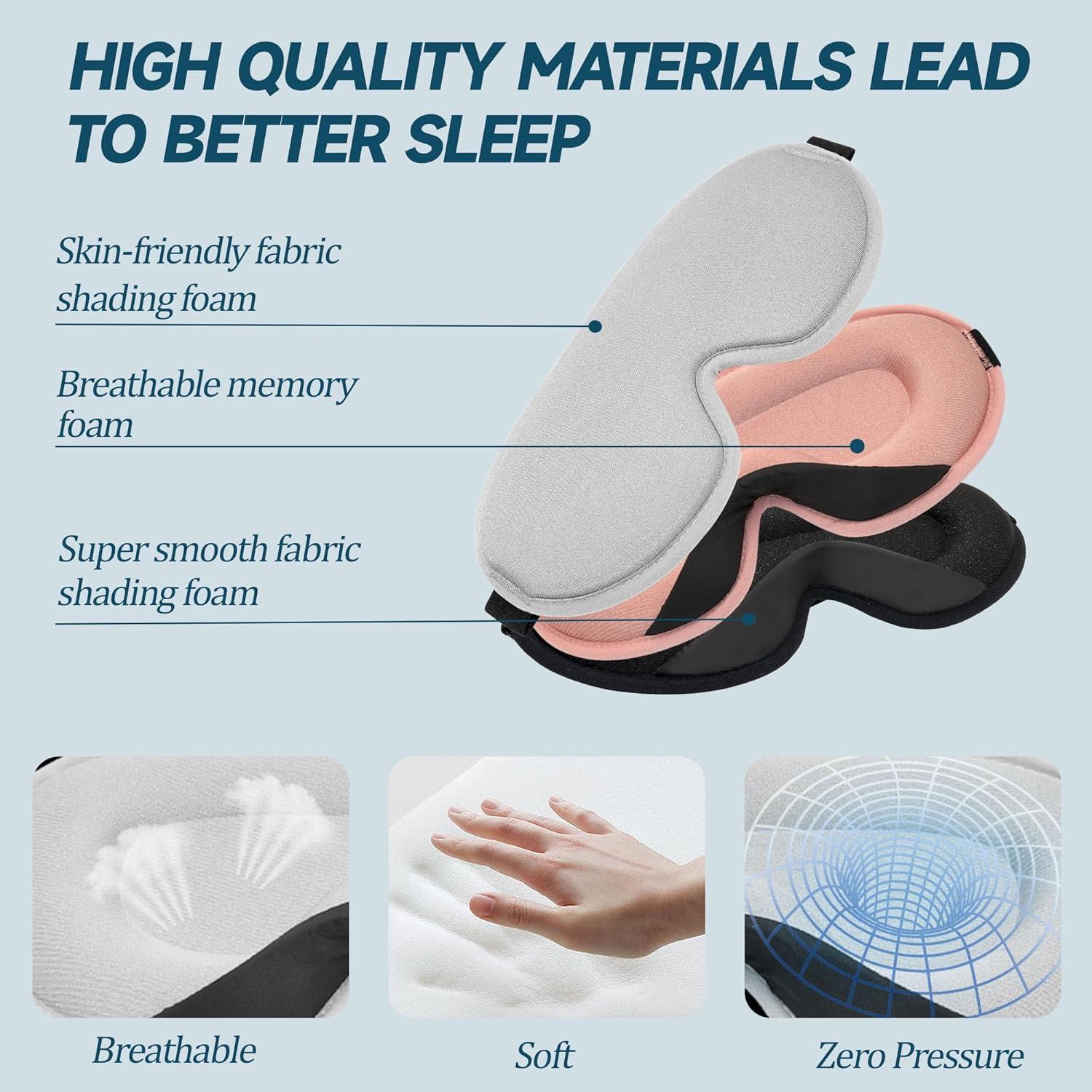 HYCLES Máscara de Sueño 3D Ajustable Bloqueo Luz Negro