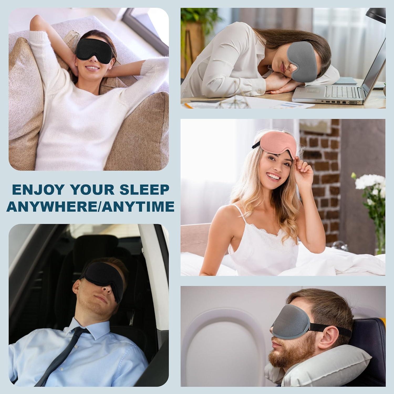 HYCLES Máscara de Sueño 3D Ajustable Bloqueo Luz Negro