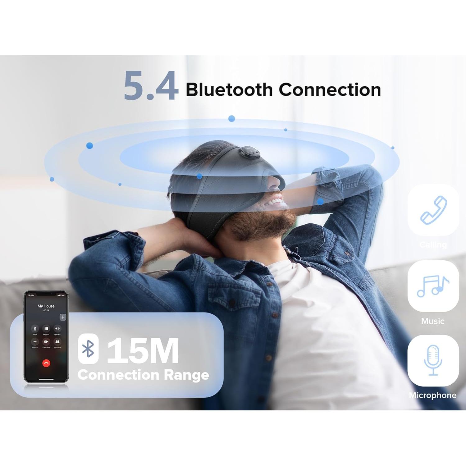 TOPOINT Máscara para Dormir 3D con Auriculares Bluetooth 5.4
