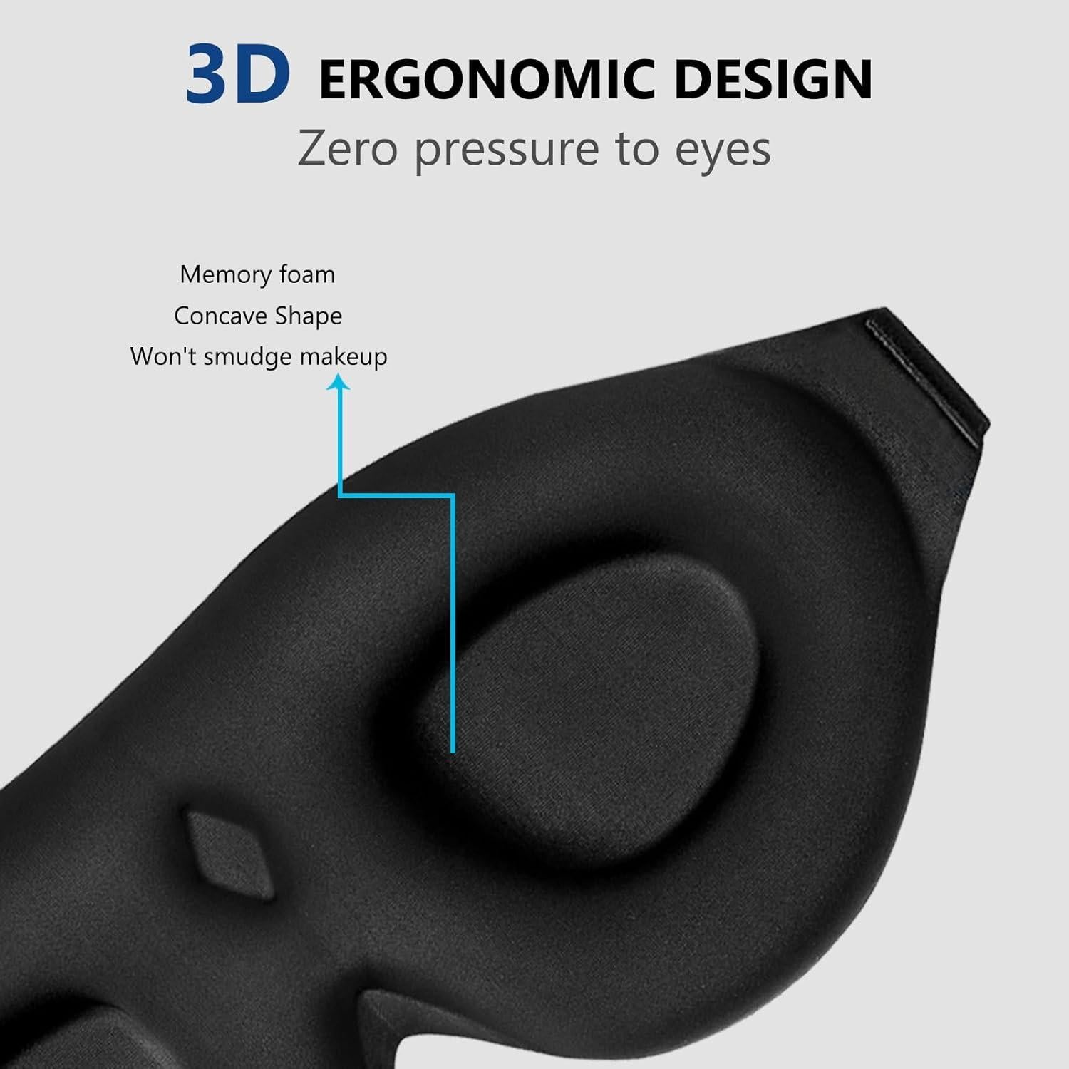 Mascarilla de Sueño ALASKA BEAR 3D Negra con Tapones