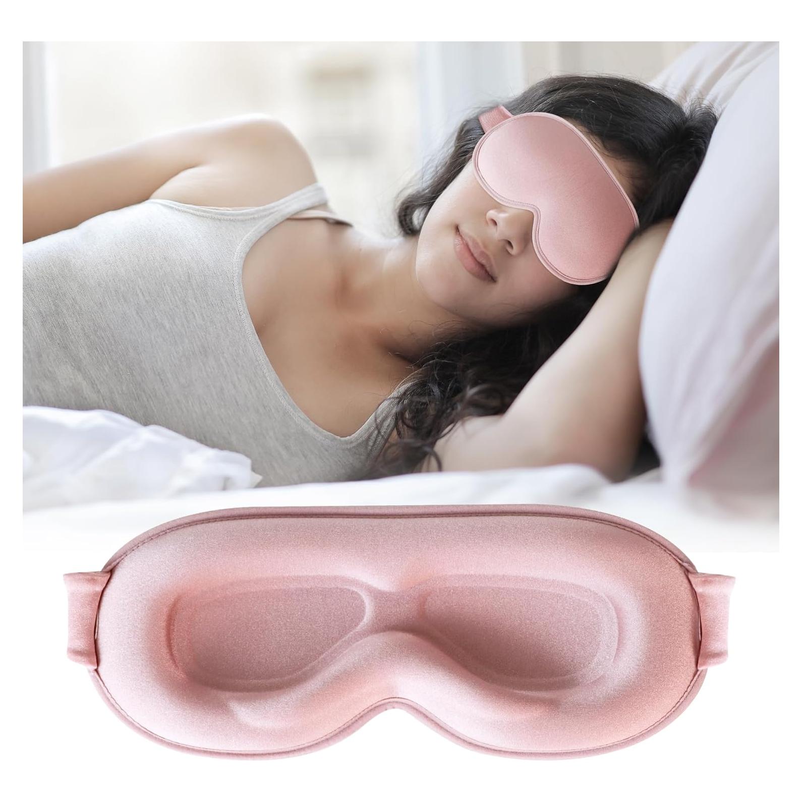 Máscara para dormir 3D QUWOLACE rosa con correa ajustable
