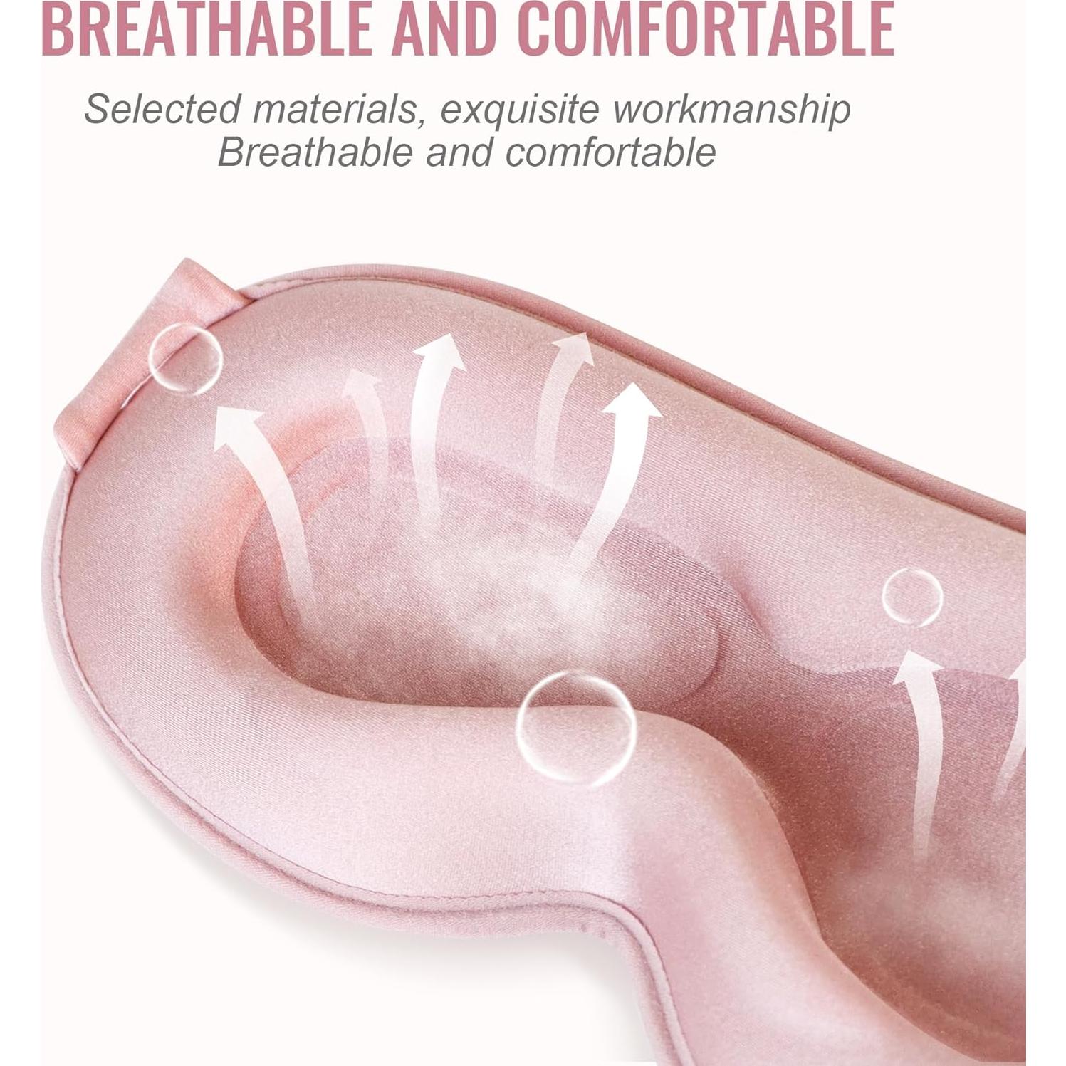 Máscara para dormir 3D QUWOLACE rosa con correa ajustable