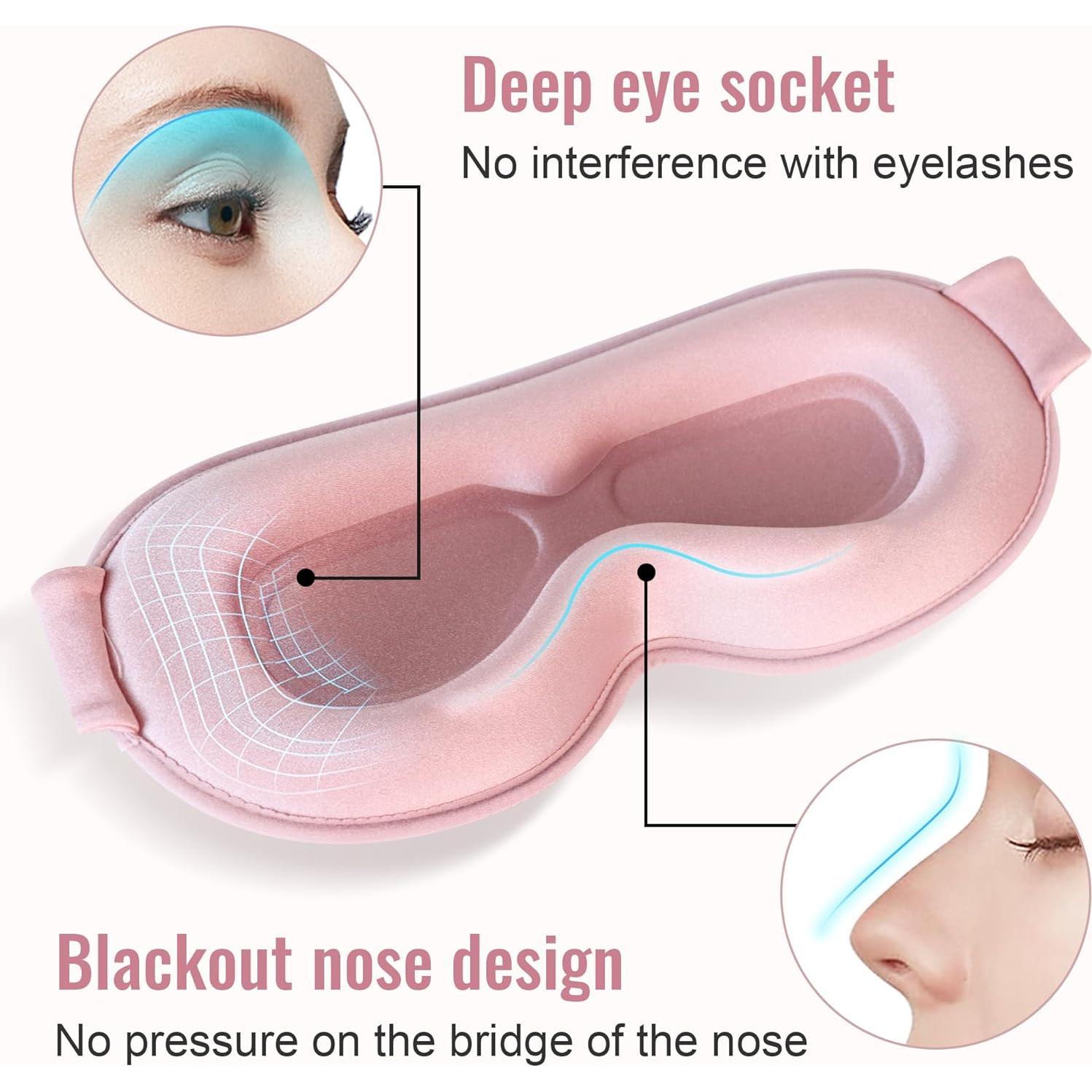 Máscara para dormir 3D QUWOLACE rosa con correa ajustable