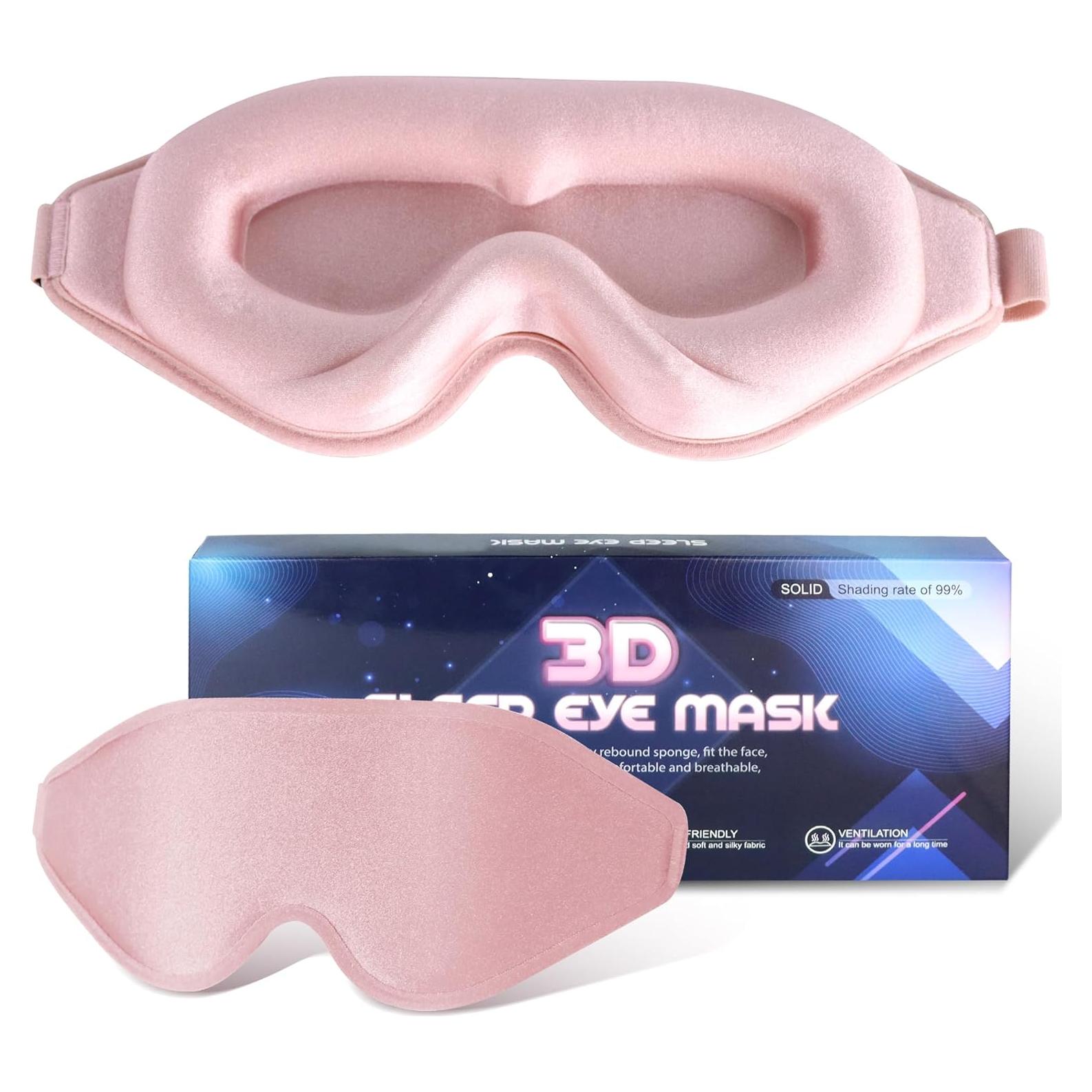 Máscara de Sueño 3D QUWOLACE Rosa Ajustable para Dormir