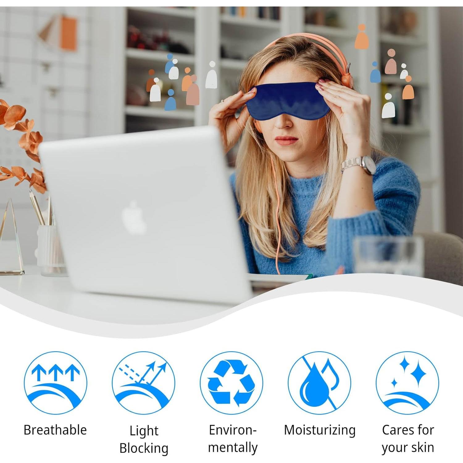 Máscara para Dormir CREHODEC Antifaz de Seda Negro