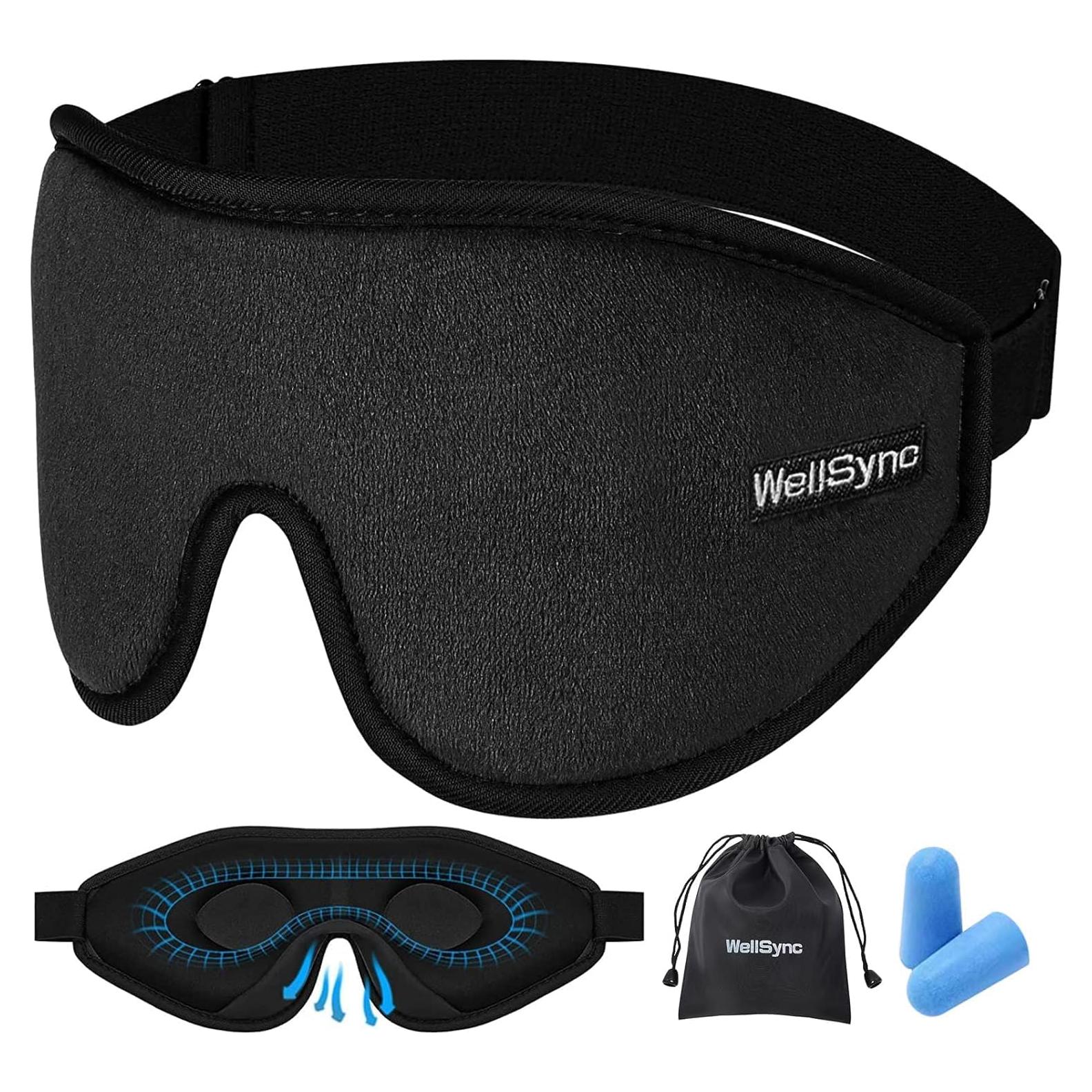 Máscara de Sueño 3D WellSync Ajustable + Tapones Oídos