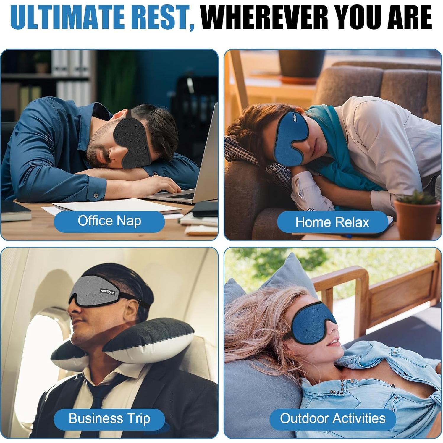 Máscara de Sueño 3D WellSync Ajustable + Tapones Oídos