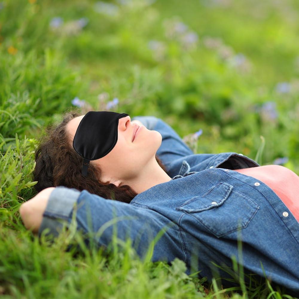 2 Máscaras de Sueño de Seda Negra Ajustables para Dormir