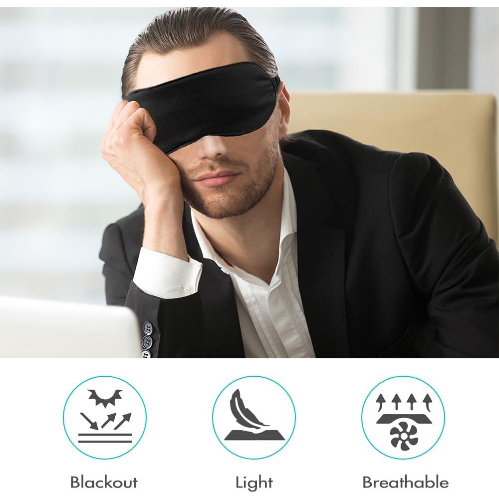 2 Máscaras de Sueño de Seda Negra Ajustables para Dormir