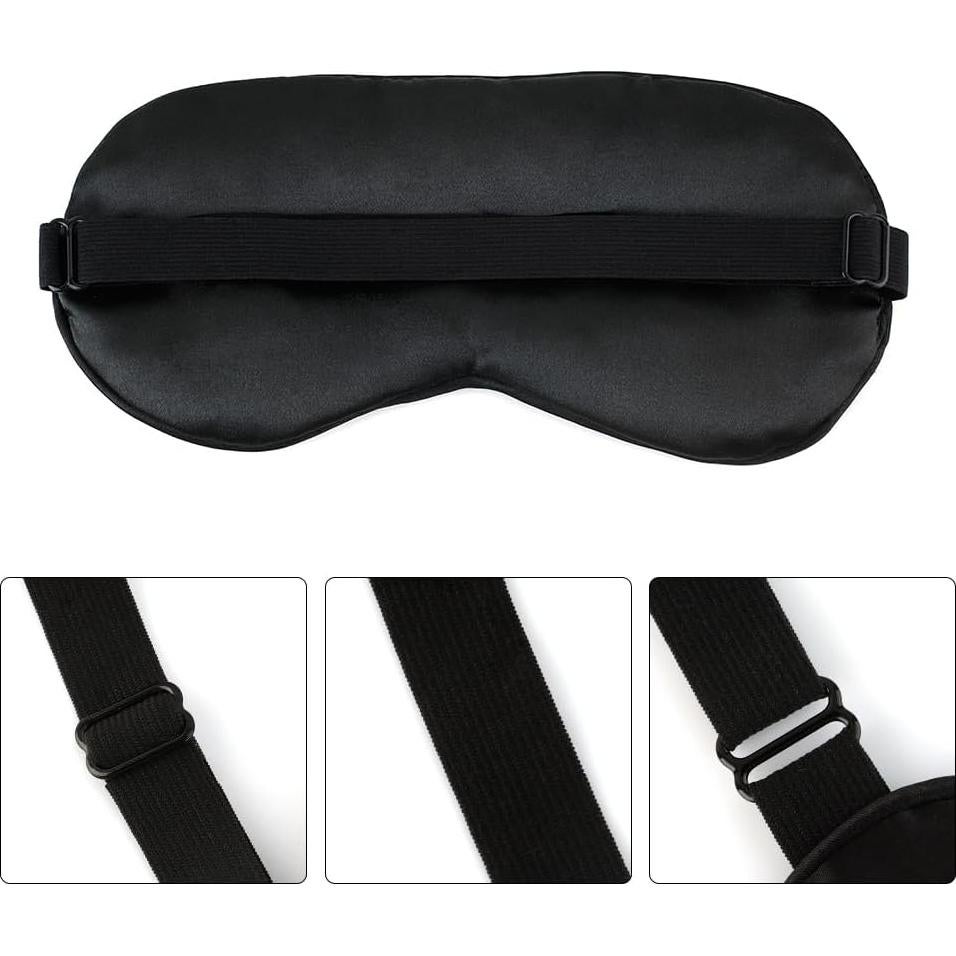 2 Máscaras de Sueño de Seda Negra Ajustables para Dormir