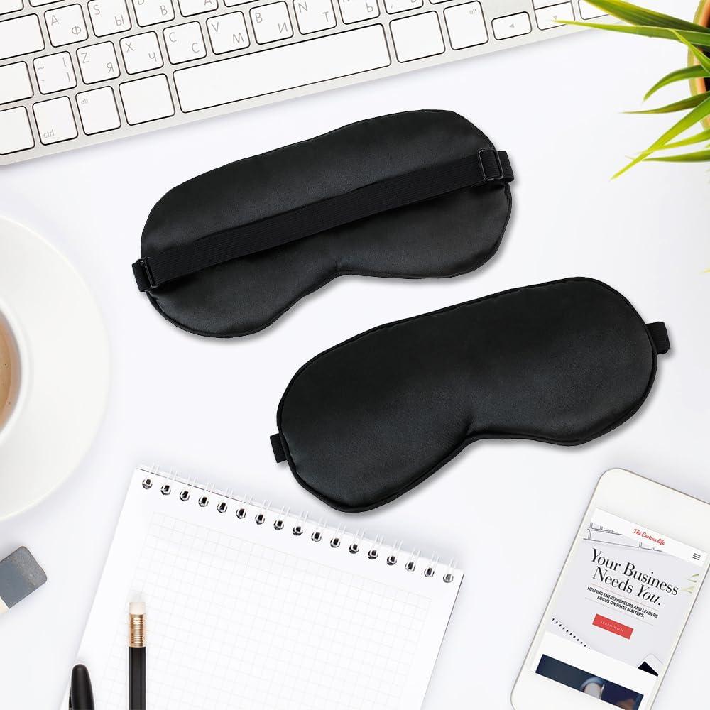 2 Máscaras de Sueño de Seda Negra Ajustables para Dormir