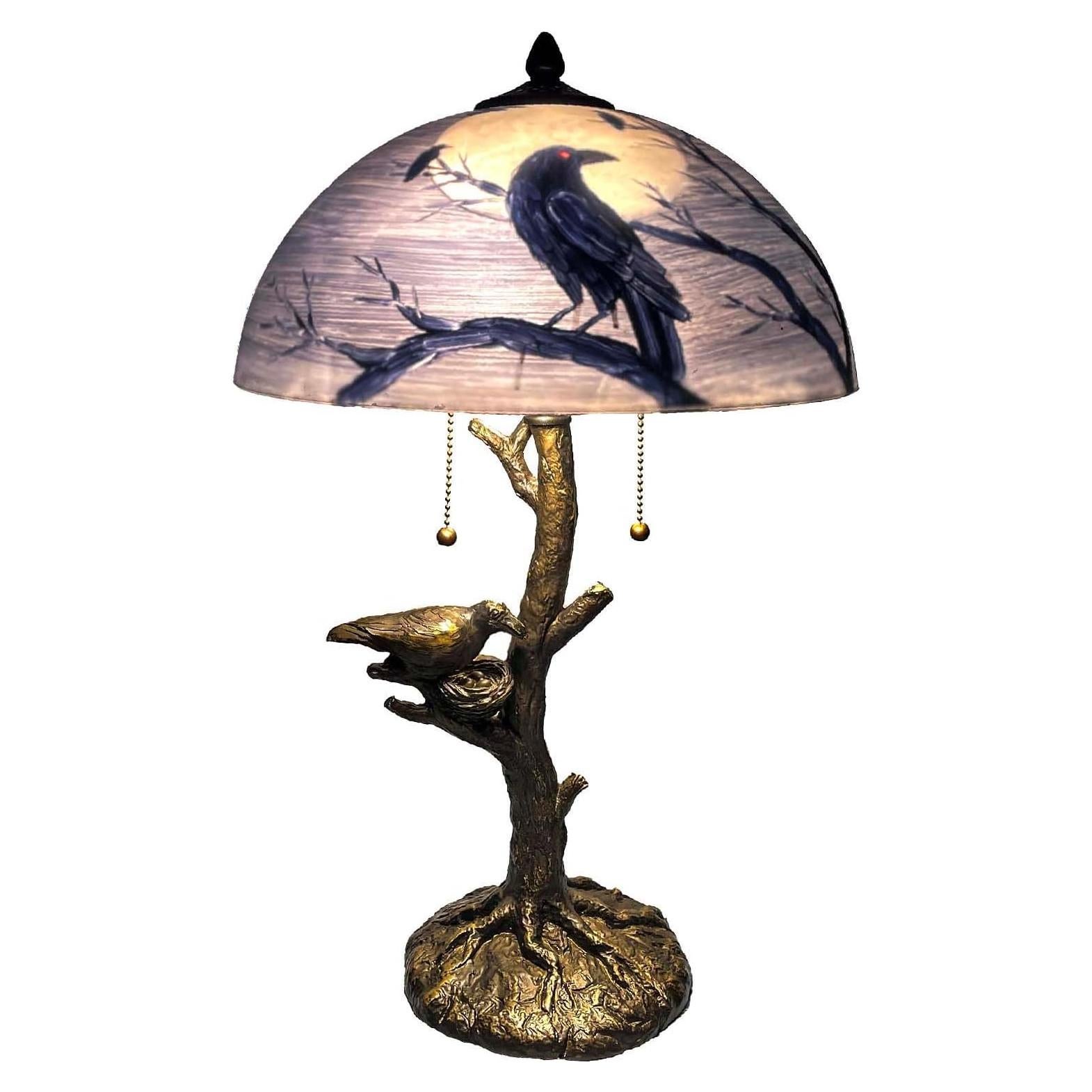 Lámpara de Mesa BIEYE Cuervos en Rama 35.56 cm Vidrio Pintado