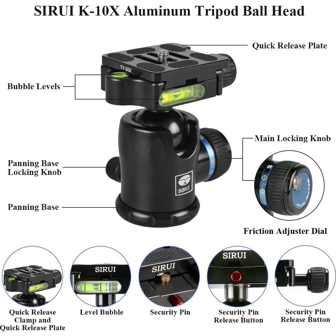 Cabezal de trípode de aluminio Sirui K-10X con placa rápida