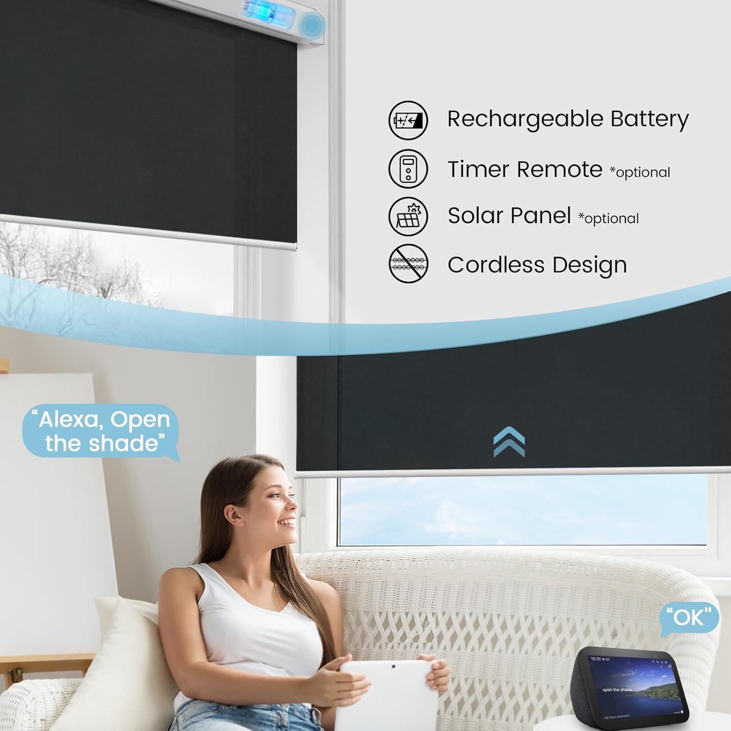 Persianas motorizadas VIDEMA 50.8x50.8cm negras retardantes de llama