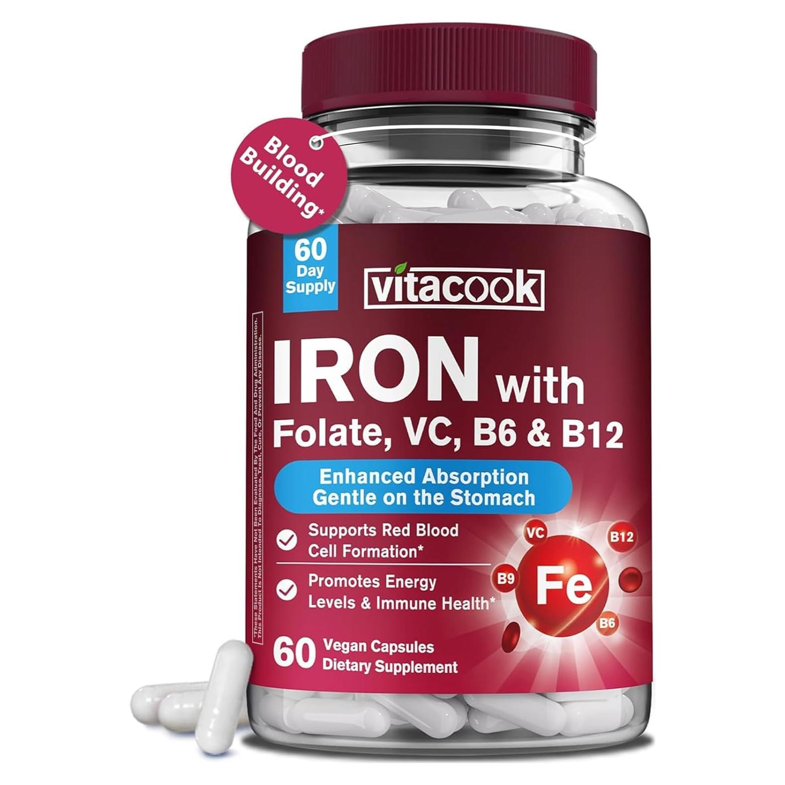 Suplemento de Hierro Vitacook 60 Cápsulas Veganas con Vitamina C