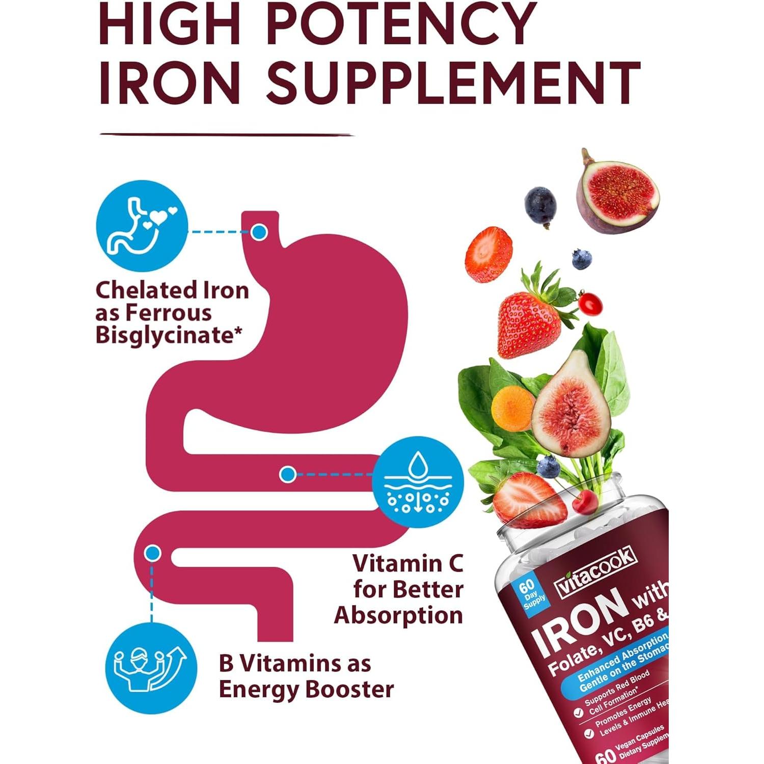 Suplemento de Hierro Vitacook 60 Cápsulas Veganas con Vitamina C