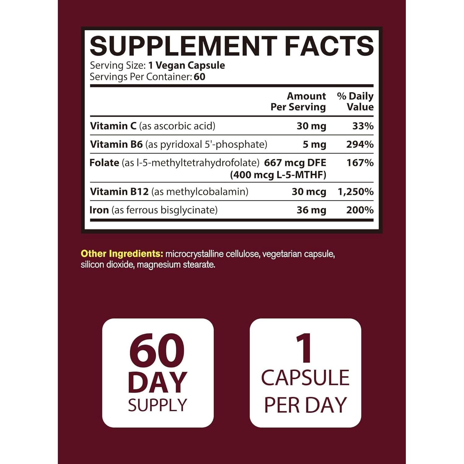 Suplemento de Hierro Vitacook 60 Cápsulas Veganas con Vitamina C