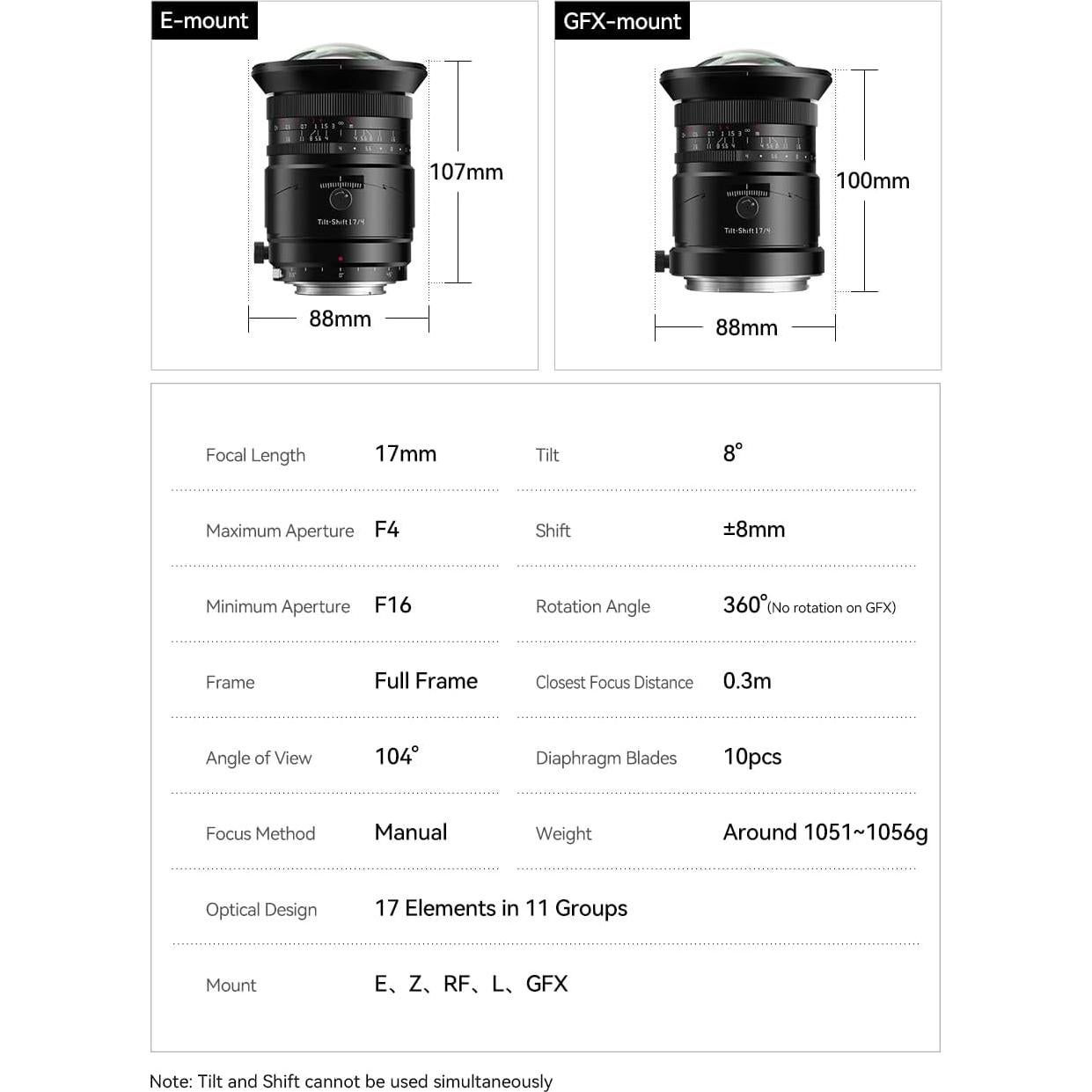 Lente TTARTISAN 17mm F4 Tilt-Shift para Sony E-Mount