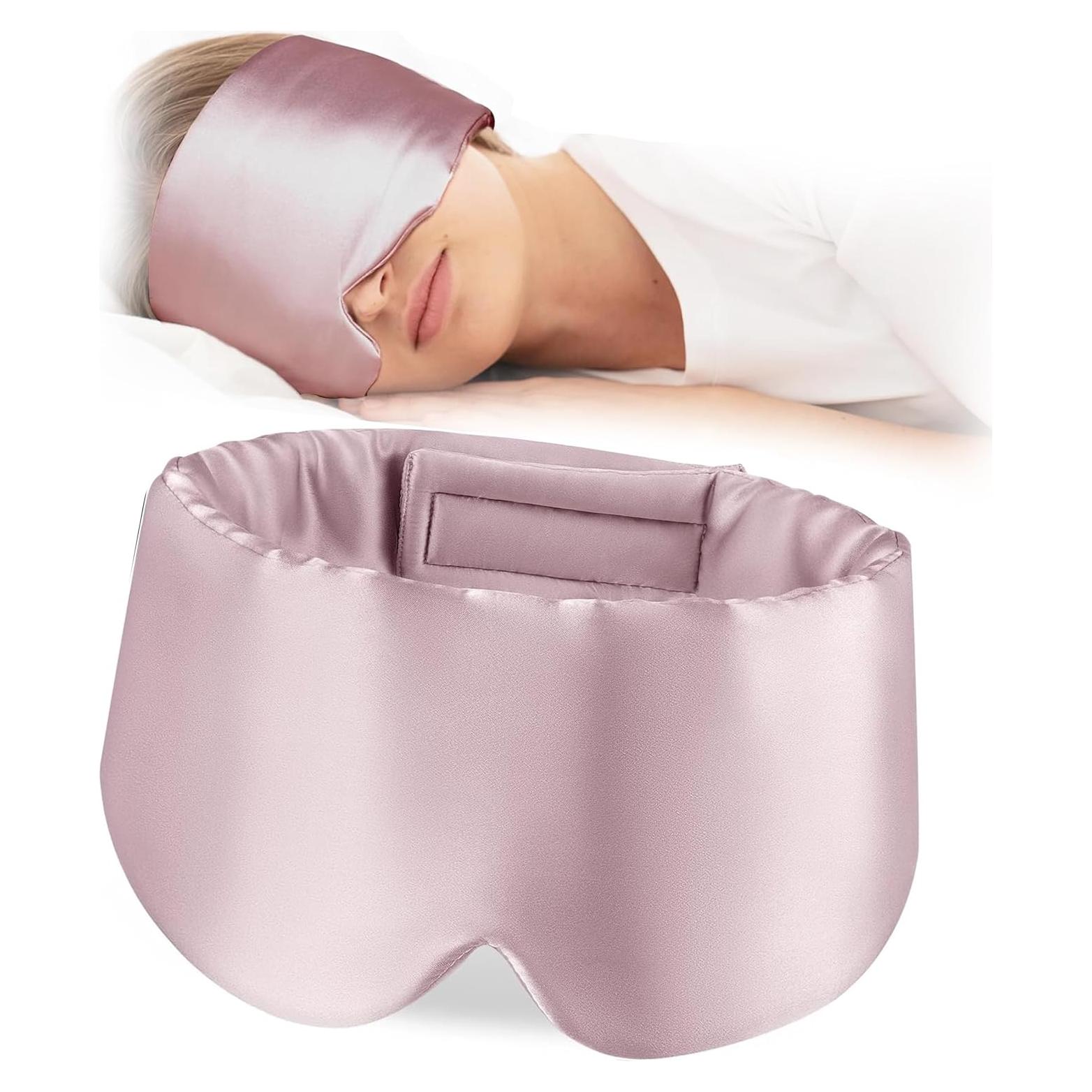 Máscara de Sueño de Seda C1 Rosa Ajustable y Suave