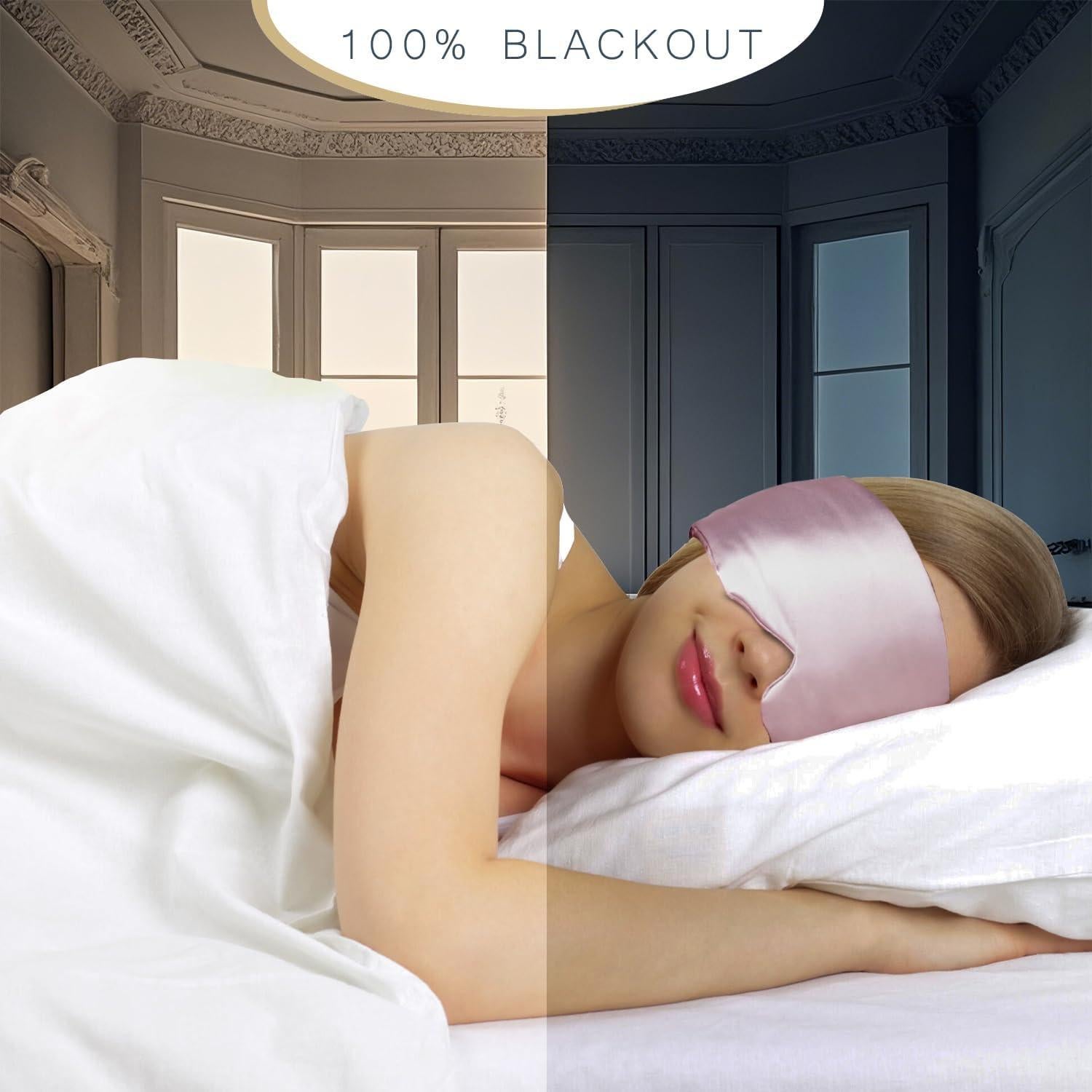 Máscara de Sueño de Seda C1 Rosa Ajustable y Suave