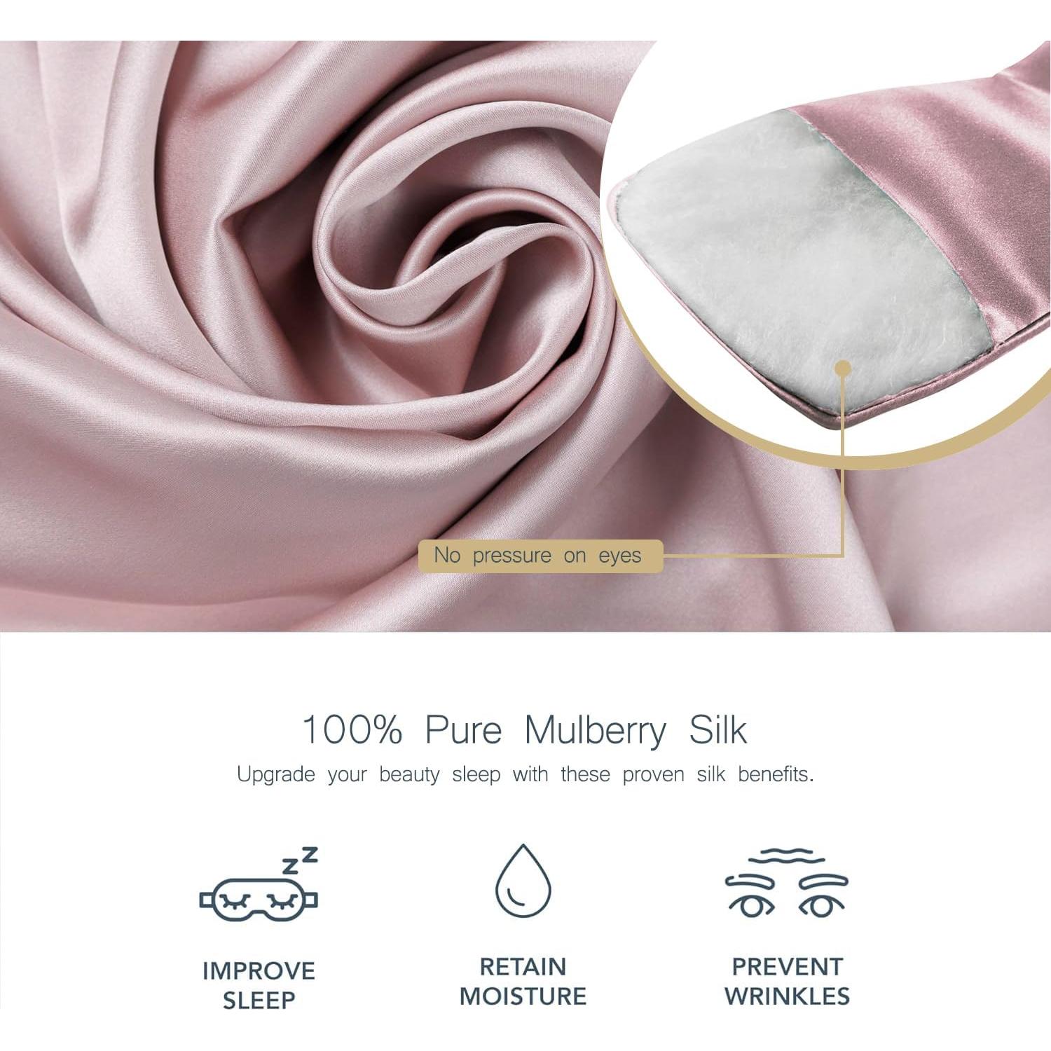 Máscara de Sueño de Seda C1 Rosa Ajustable y Suave