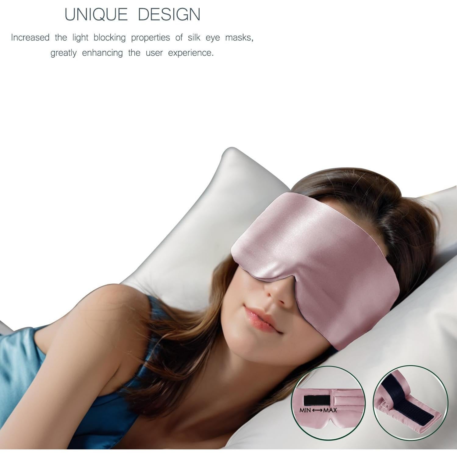 Máscara de Sueño de Seda C1 Rosa Ajustable y Suave