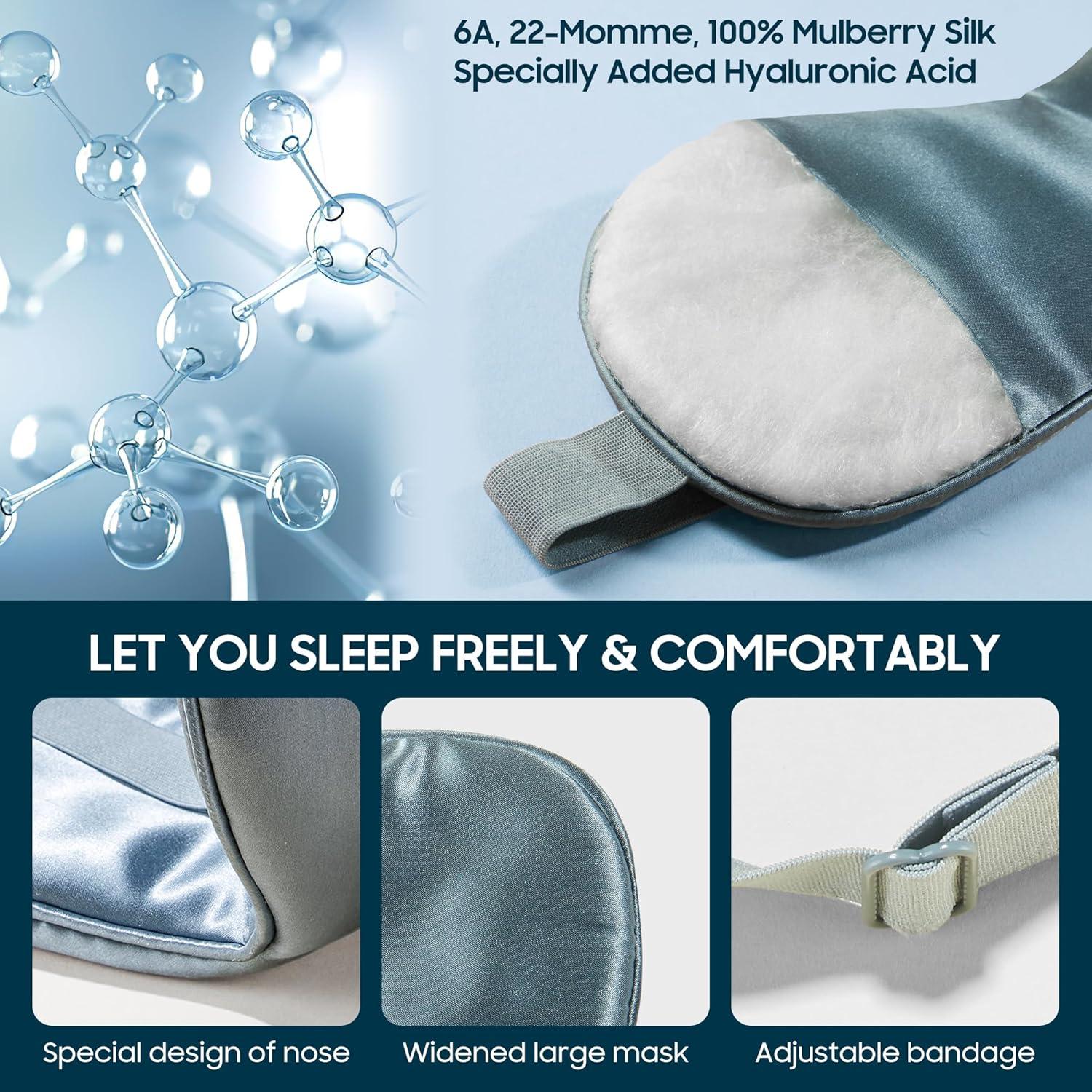 Mascarilla de Seda ZOESMIEN Azul Brumoso para Dormir