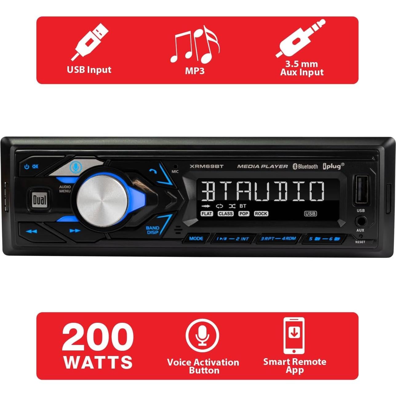 Estéreo de coche Dual XRM69BT con Bluetooth y pantalla LCD