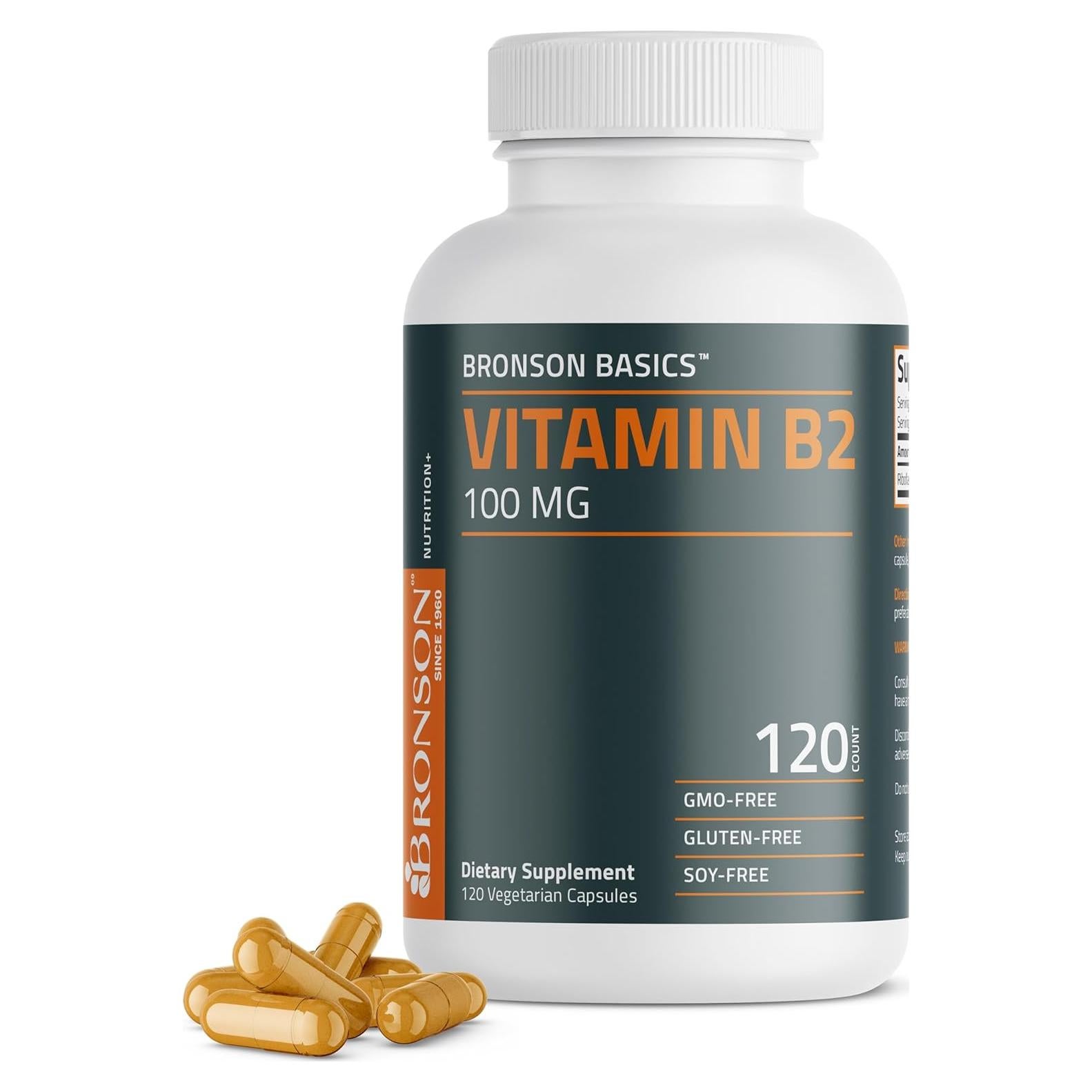 Vitamina B2 Bronson 100mg 120 Cápsulas Vegetarianas