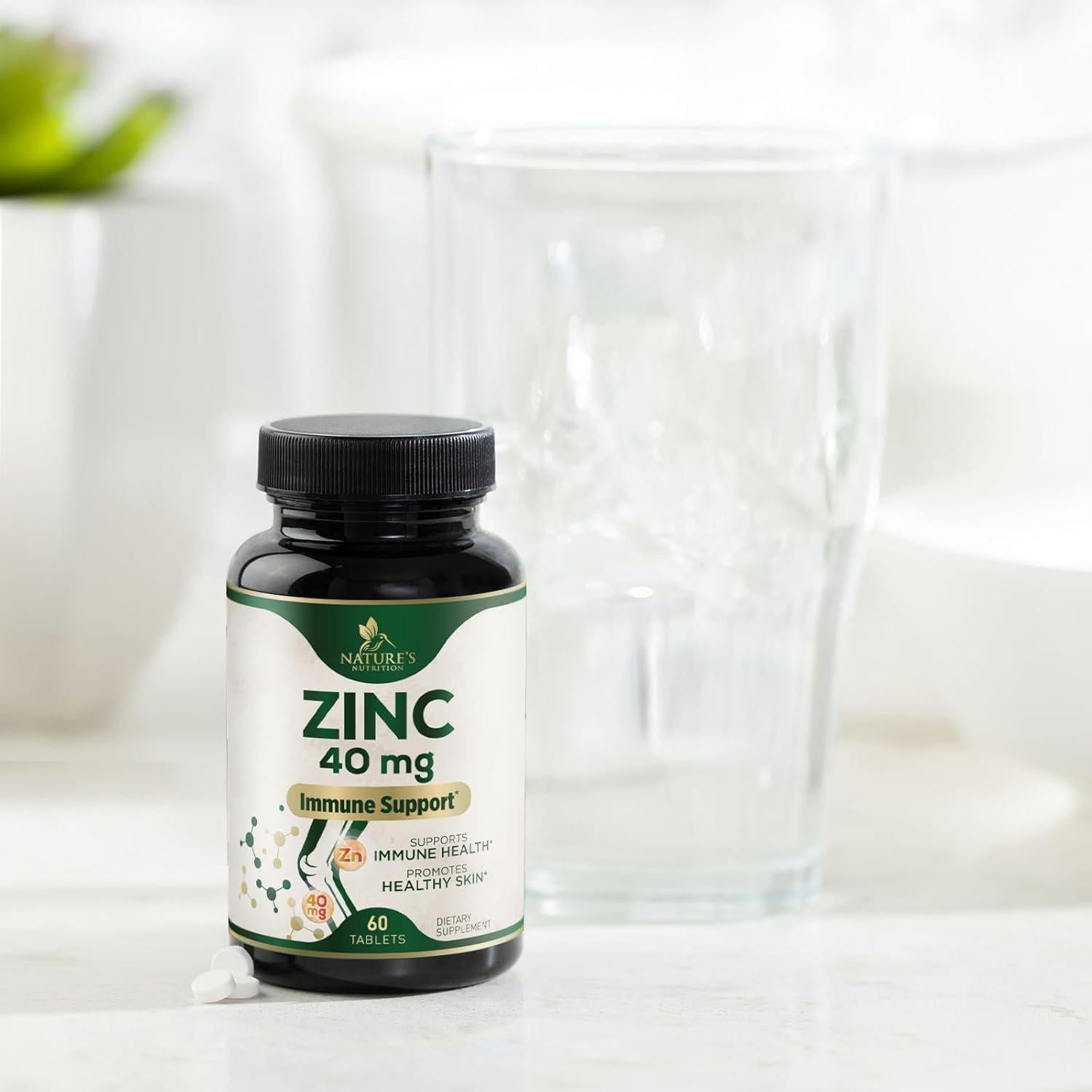 Suplemento de Zinc 40mg Nutrición de la Naturaleza - 60 Tabletas Veganas
