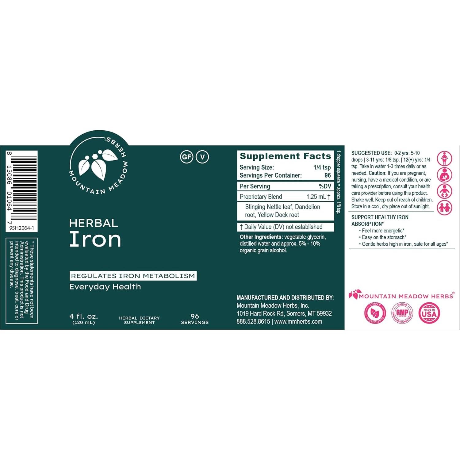 Hierro Herbal Mountain Meadow Herbs 60 ml - Suave para el Estómago