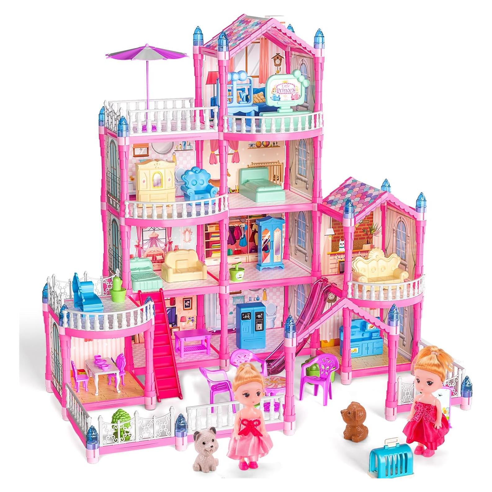 Casa de Muñecas TASTIEN Rosa 4 Pisos Brilla en la Oscuridad