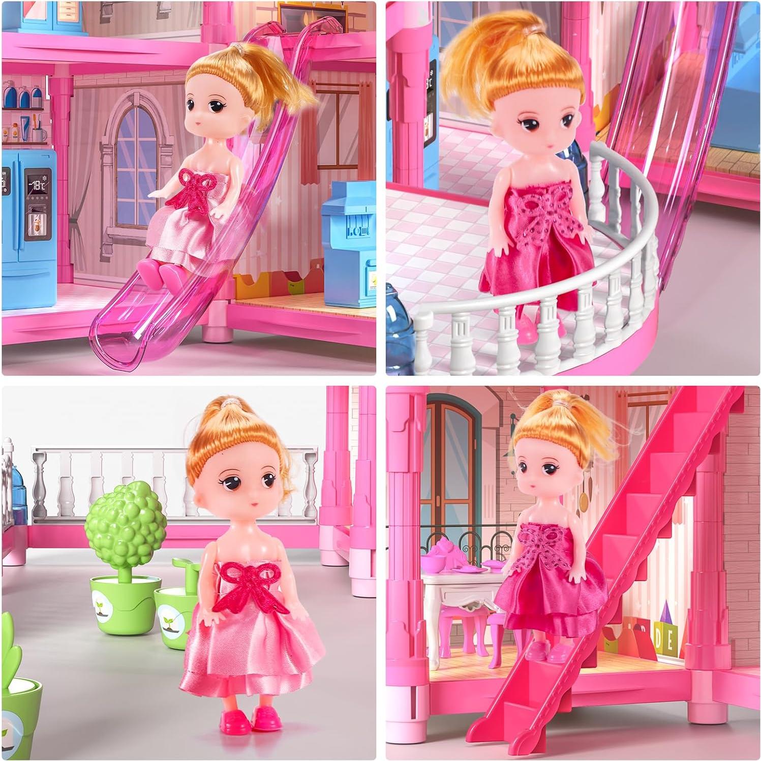 Casa de Muñecas TASTIEN Rosa 4 Pisos Brilla en la Oscuridad