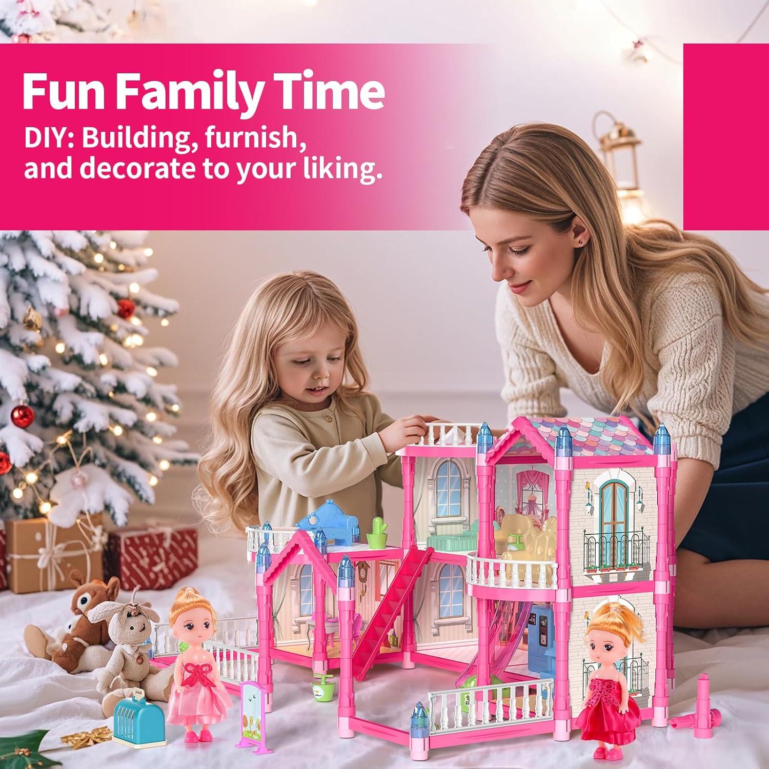 Casa de Muñecas TASTIEN Rosa 4 Pisos Brilla en la Oscuridad