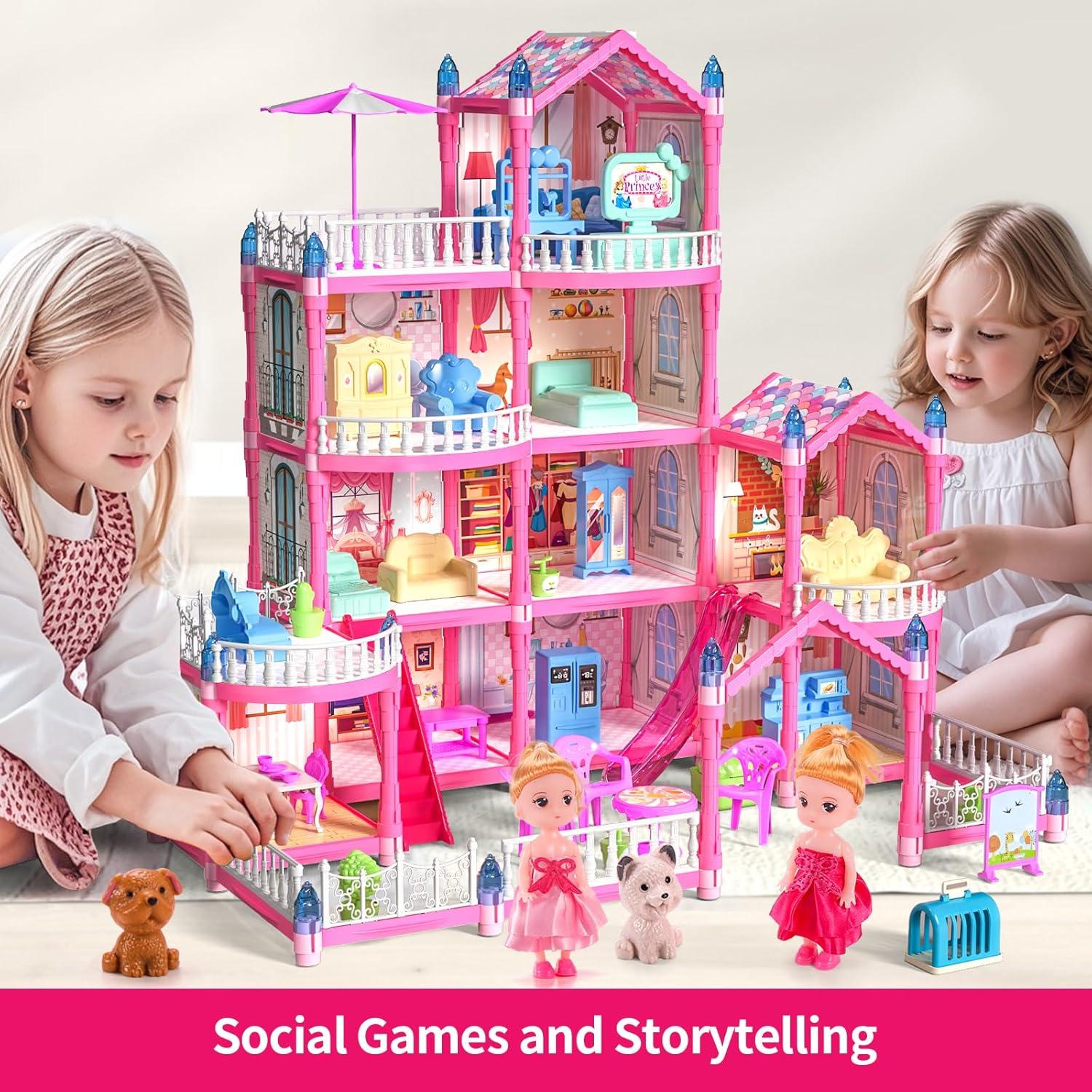 Casa de Muñecas TASTIEN Rosa 4 Pisos Brilla en la Oscuridad