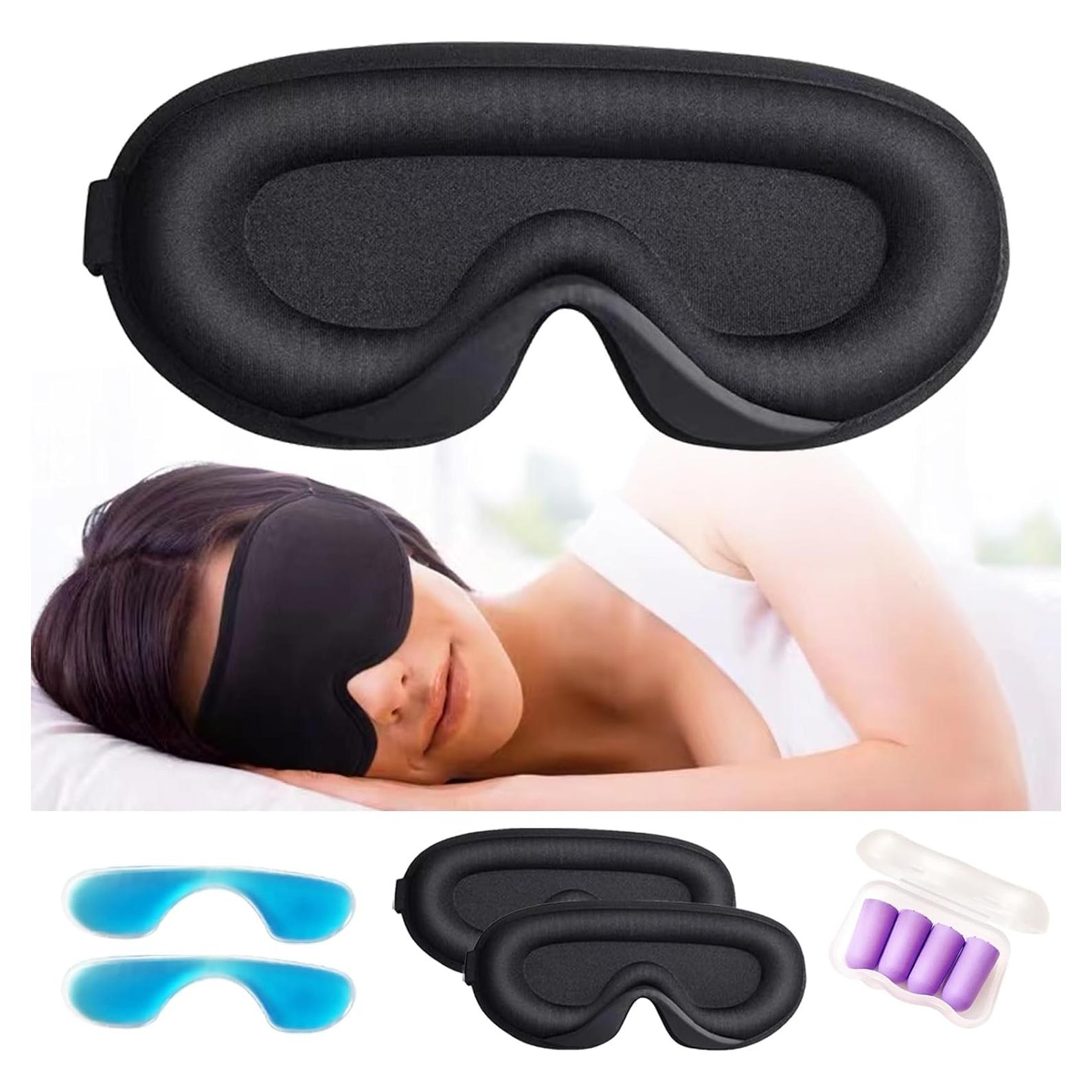 Máscara de Sueño 3D IcePac Ajustable Bloqueo Luz Negro