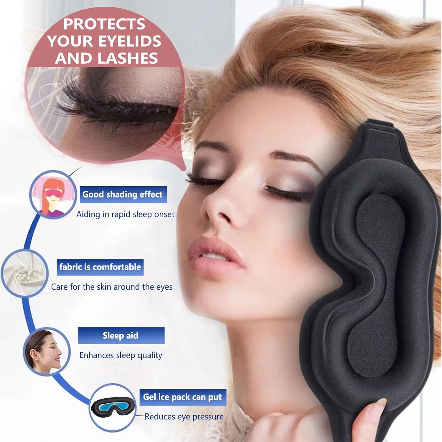 Máscara de Sueño 3D IcePac Ajustable Bloqueo Luz Negro