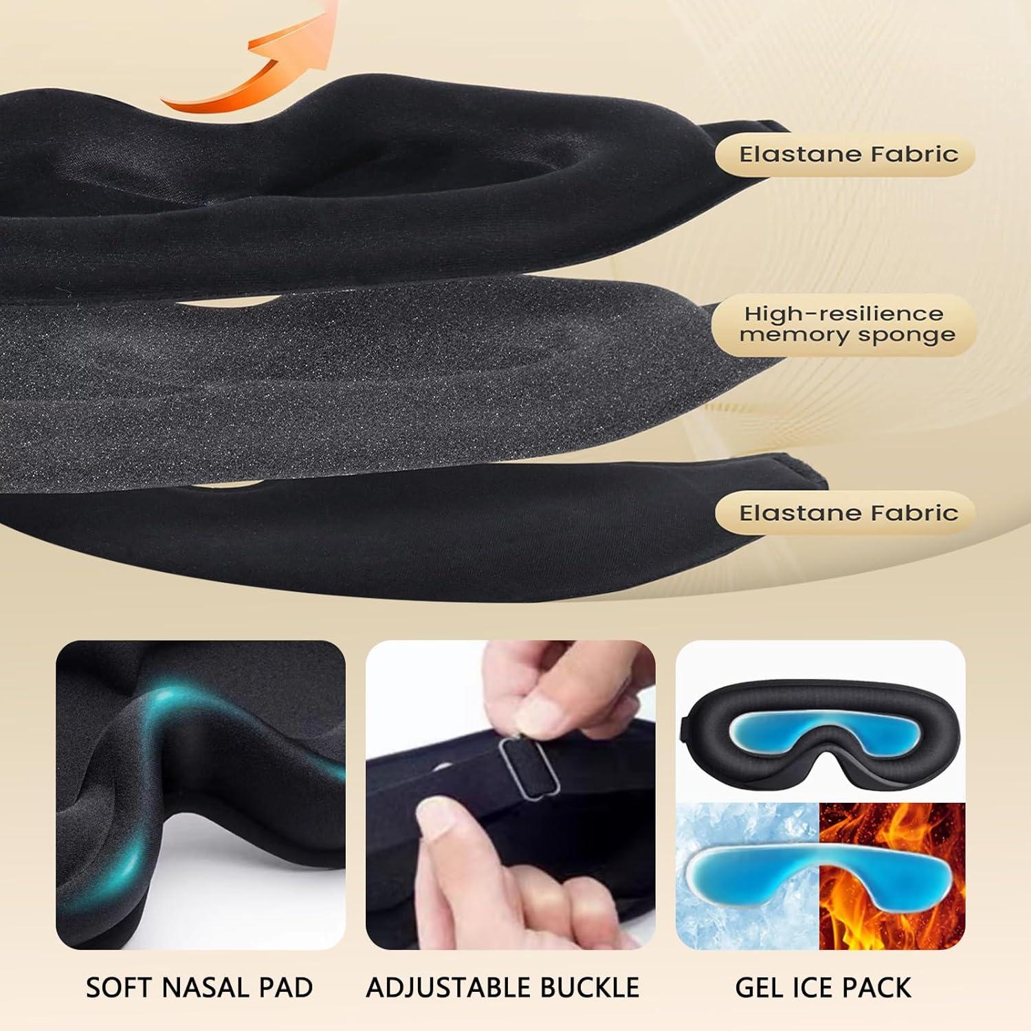 Máscara de Sueño 3D IcePac Ajustable Bloqueo Luz Negro