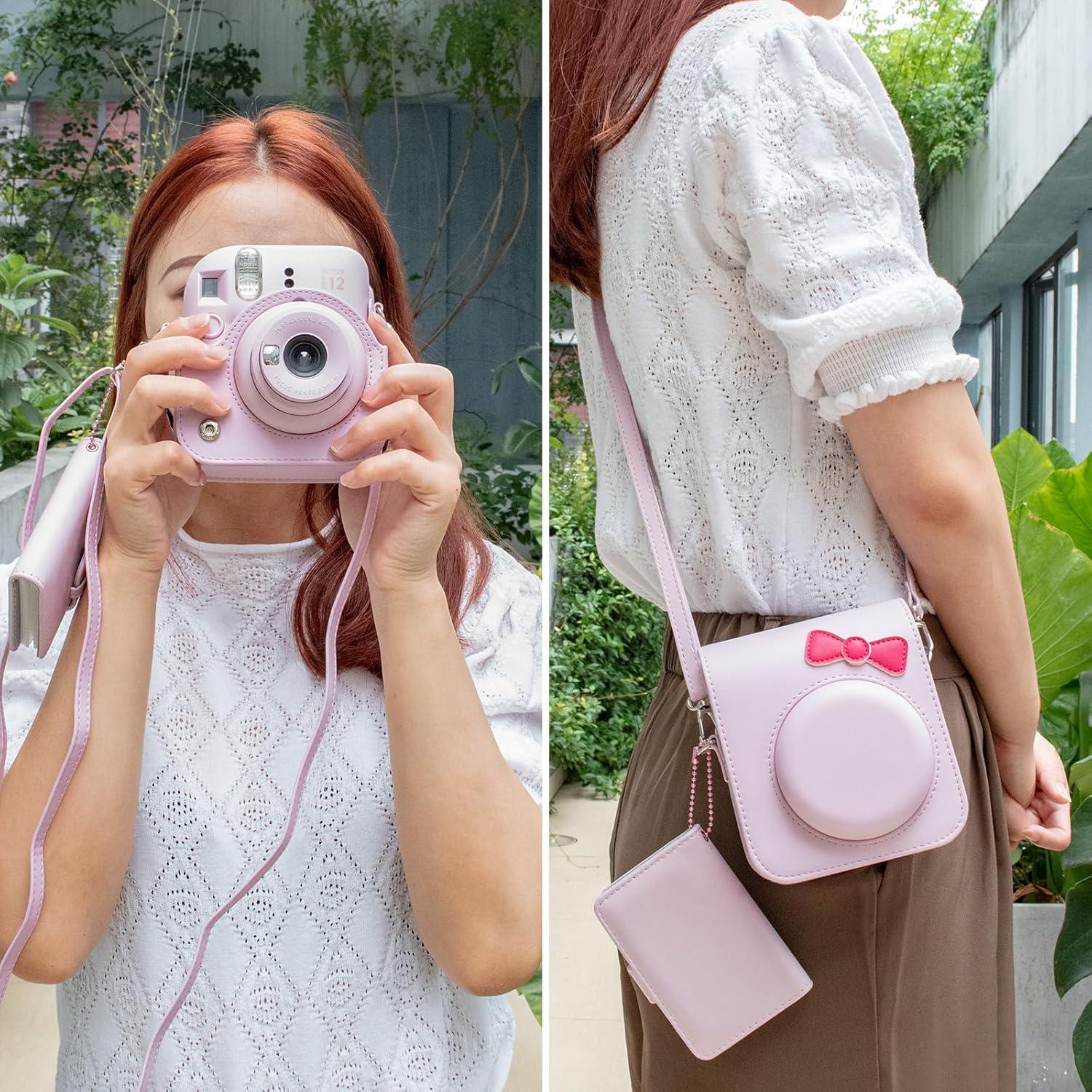 Funda Rosa para Cámara Instax Mini 12 con Álbum y Correa