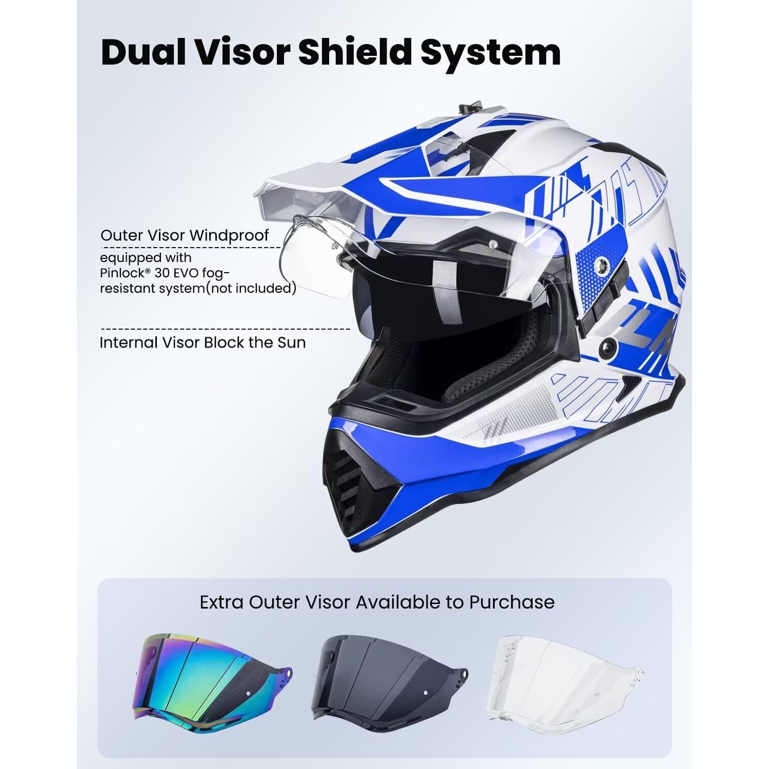 Casco Dual Sport ILM WS902 con Visera Solar y Pinlock - S