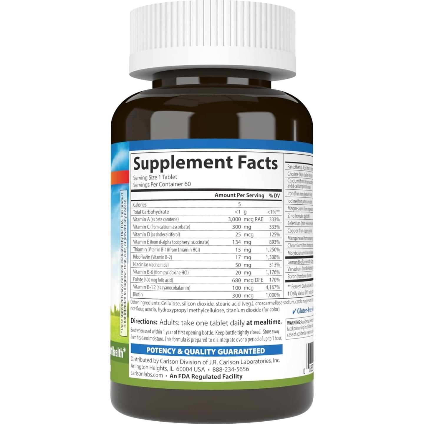 Carlson Super 1 Daily Multivitamínico Vegetariano 60 Tabletas