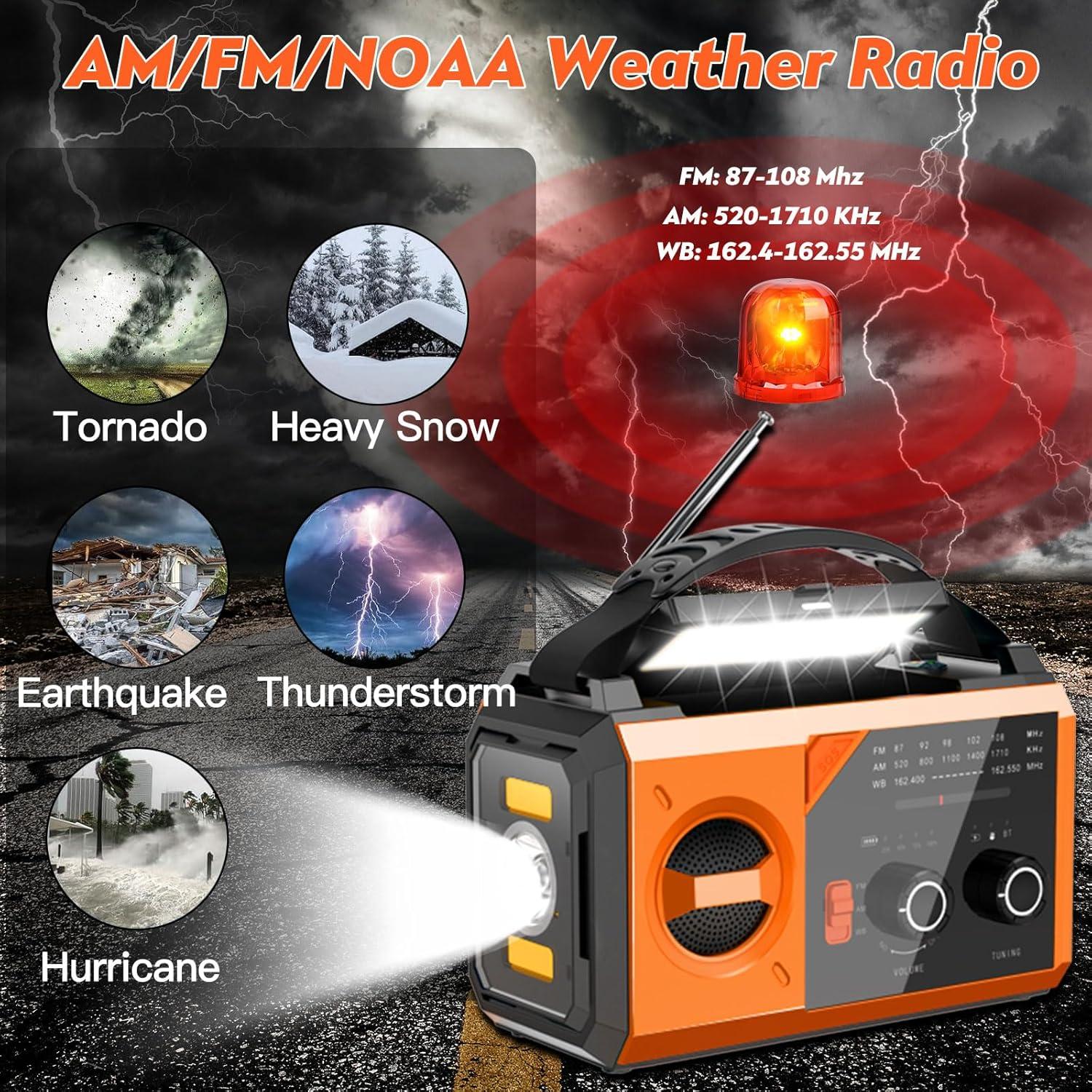 Radio de Emergencia Solar 20000mAh NOAA AM/FM - Cargador Portátil