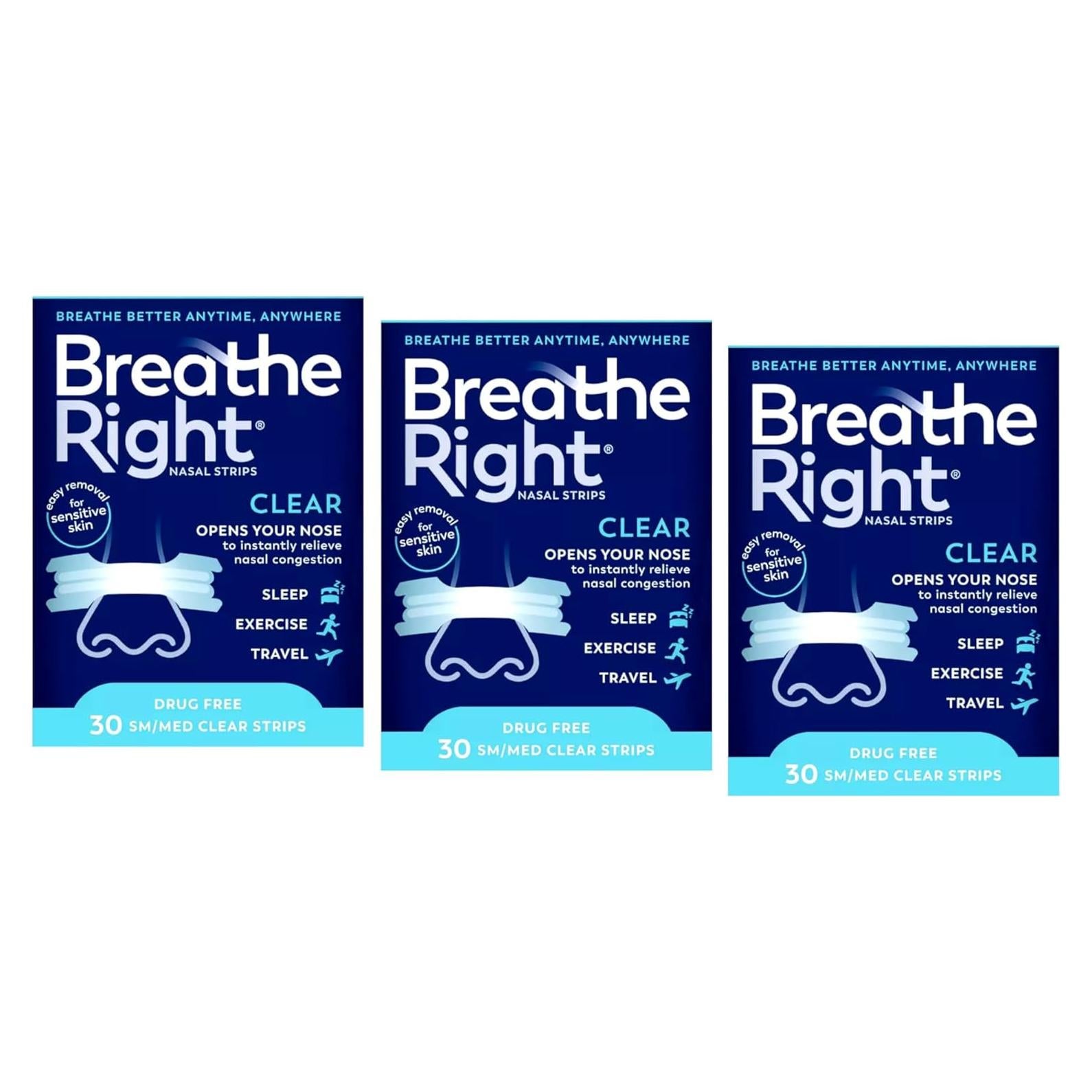 Tiras Nasales Breathe Right Transparent Pequeñas 90 Unidades