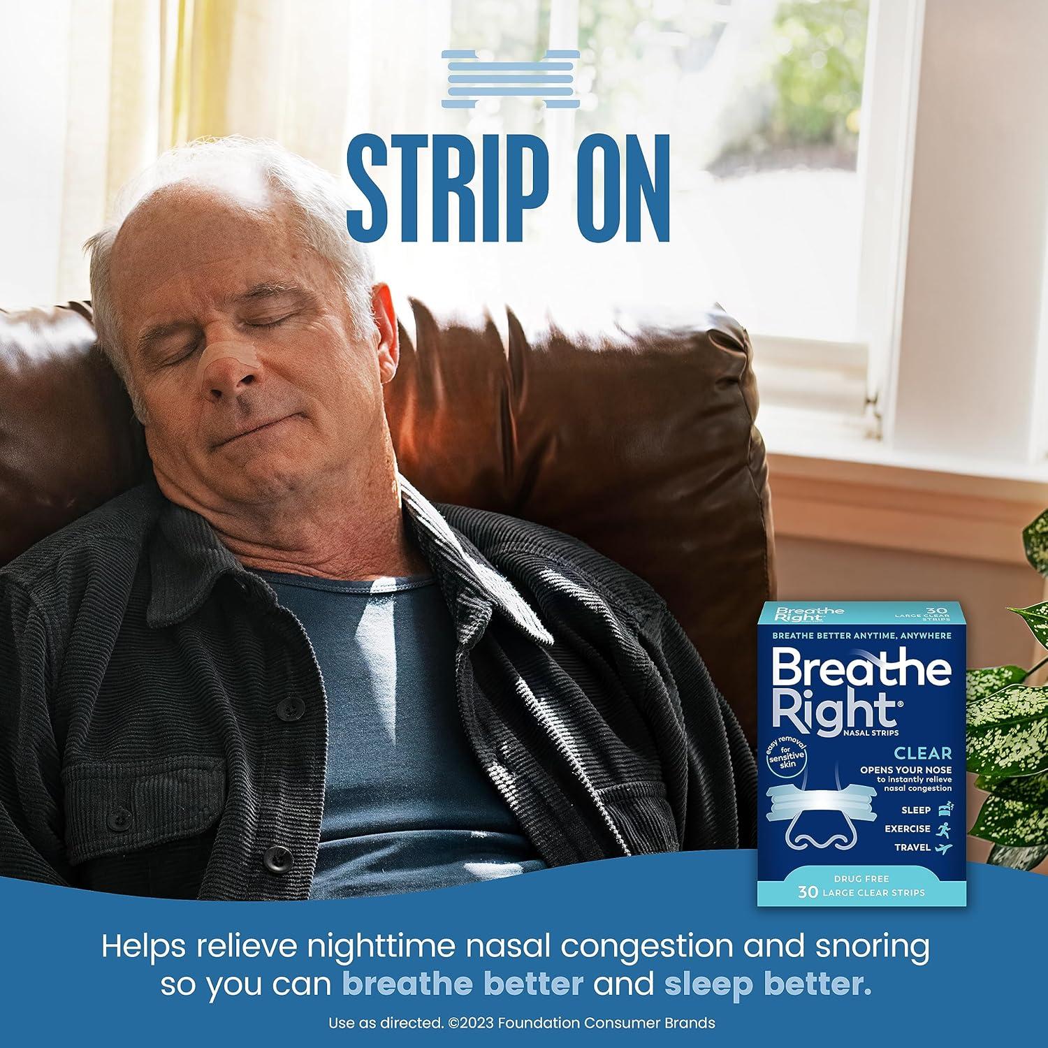 Tiras Nasales Breathe Right Grande 30ct Alivio Congestión