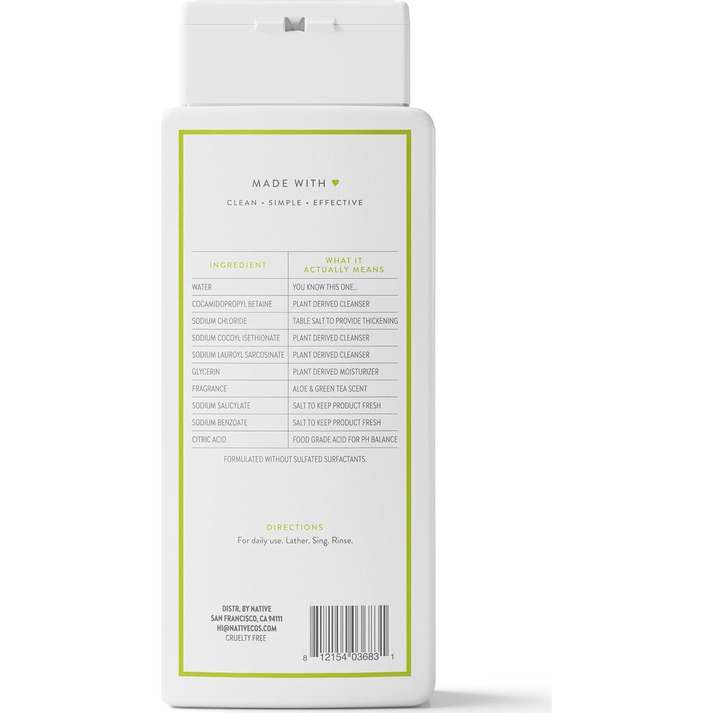 Gel de Ducha Native Aloe y Té Verde 532 ml - Hidratante y Natural