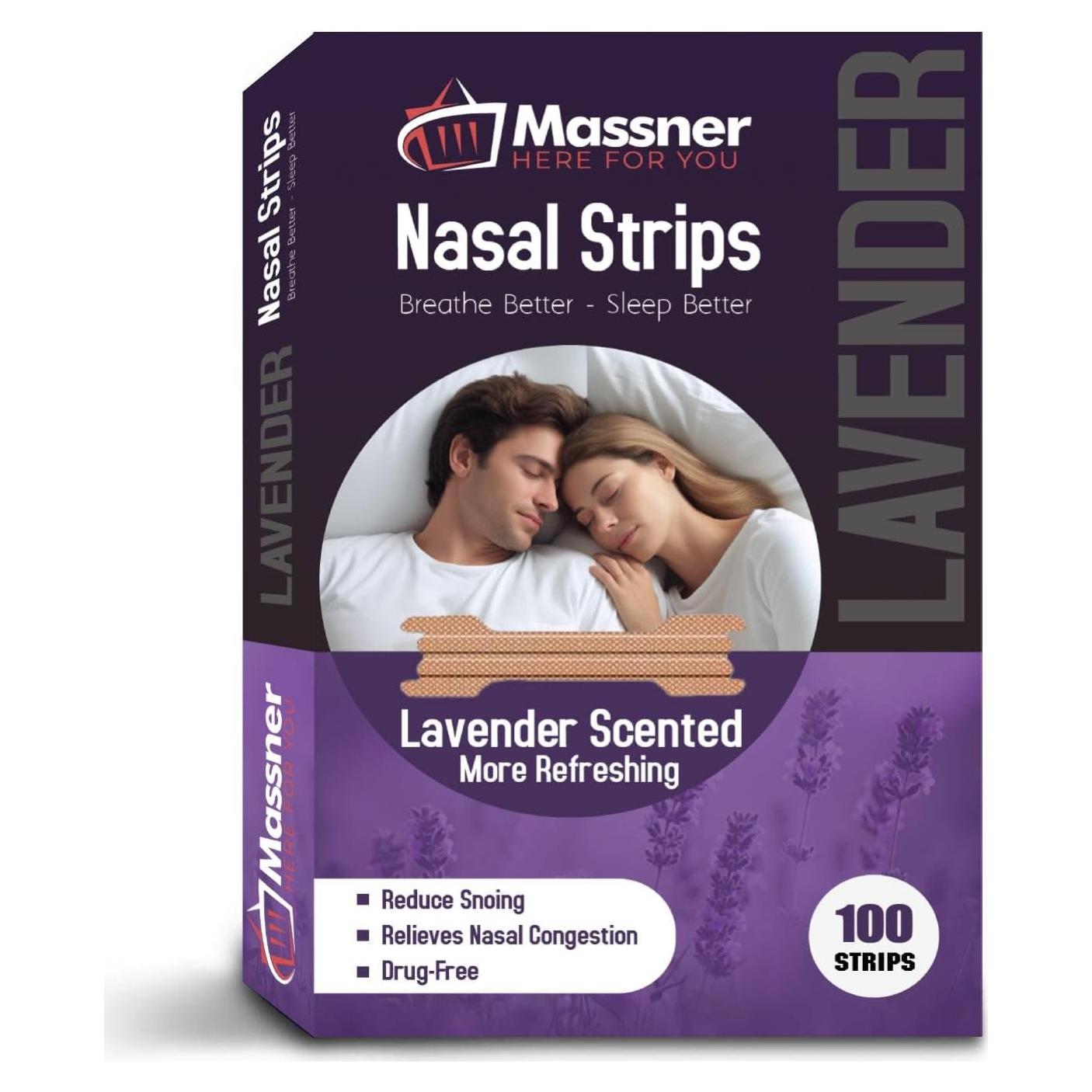 Tiras Nasales Massner Lavanda 100 Unidades Alivio Ronquidos